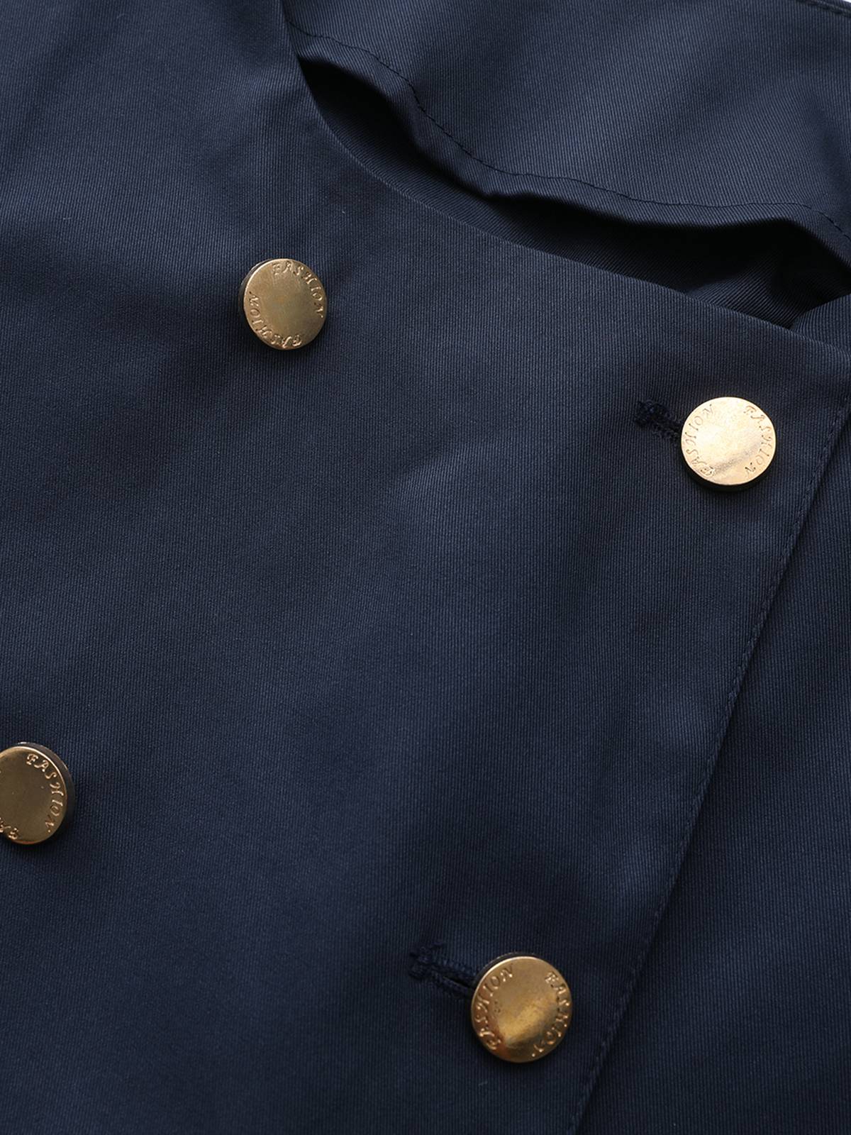 Blue 1940s Double-Breasted Round Neck Trench Coat - Image 5