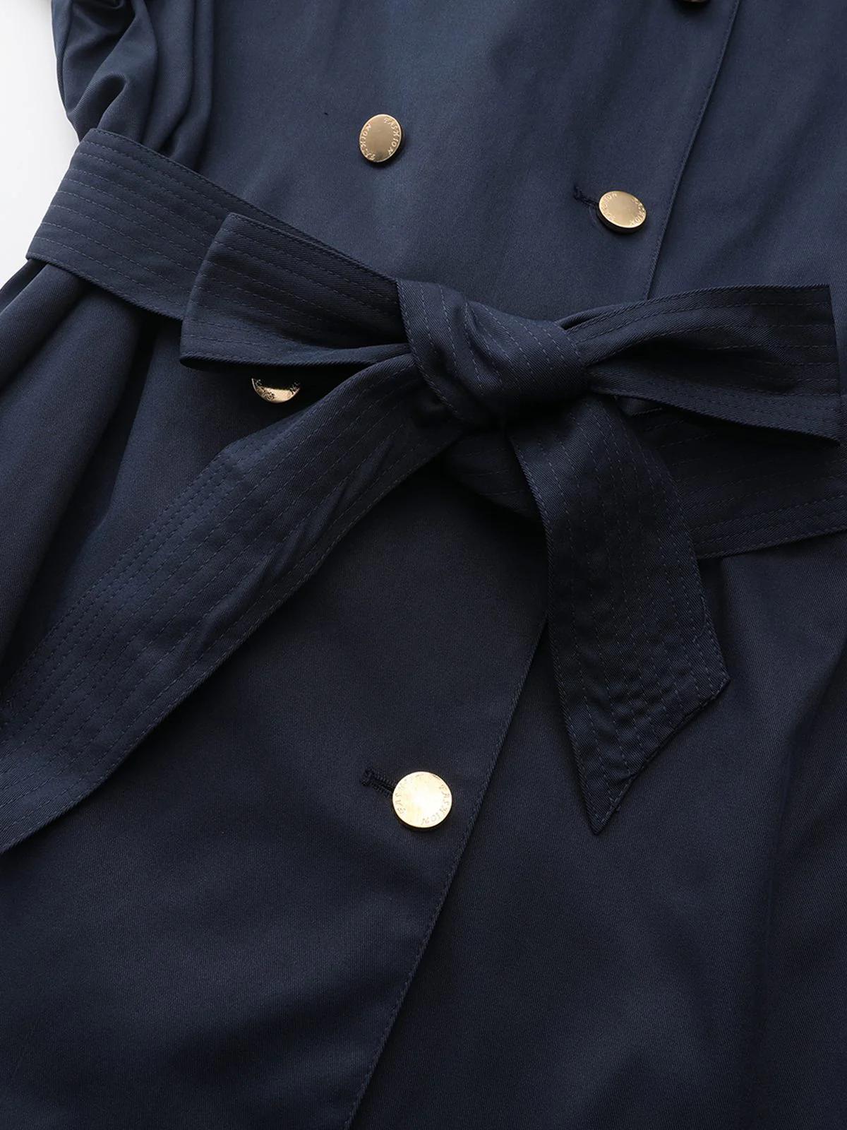 Blue 1940s Double-Breasted Round Neck Trench Coat - Image 7