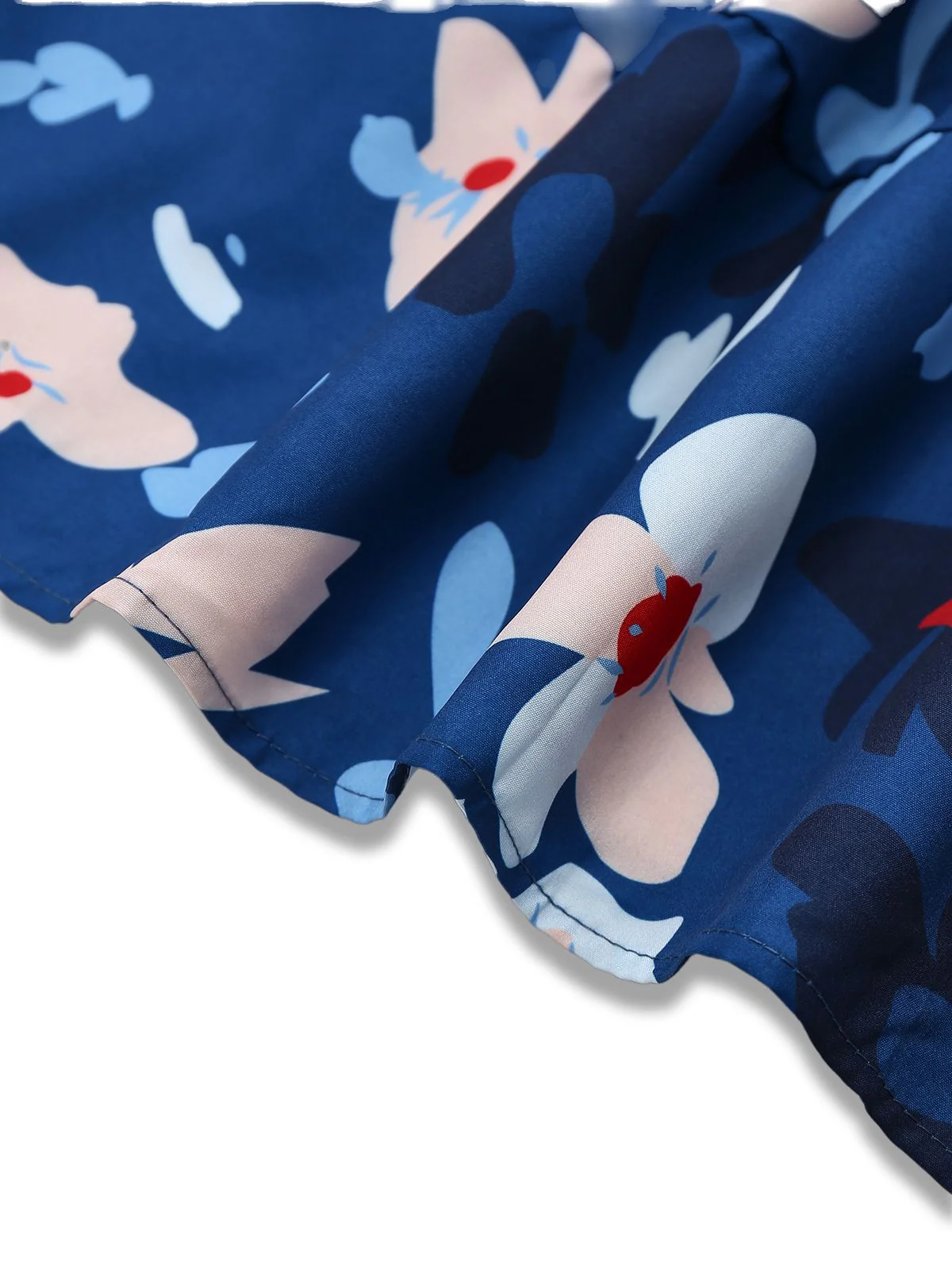 Blue 1940s Floral Puff Sleeves Off-Shoulder Dress - Image 5