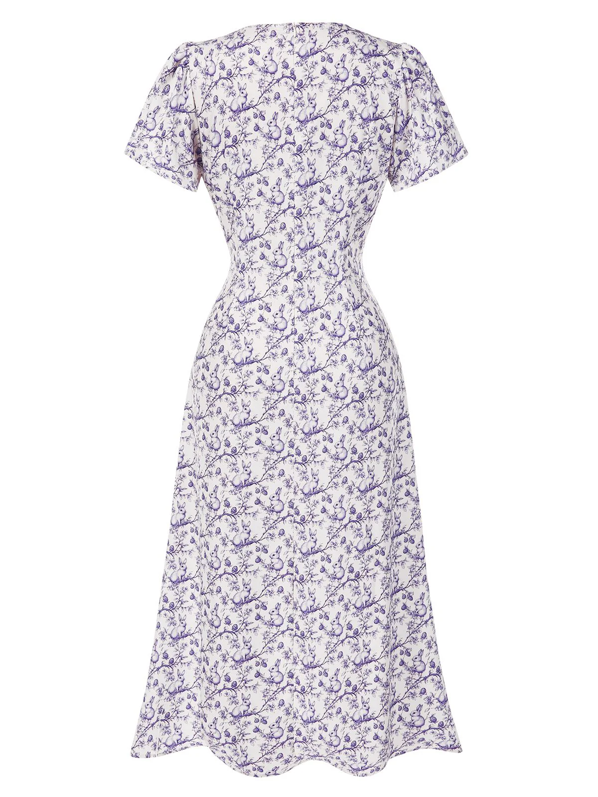 Blue 1940s Floral V-Neck Added Button Dress - Image 20