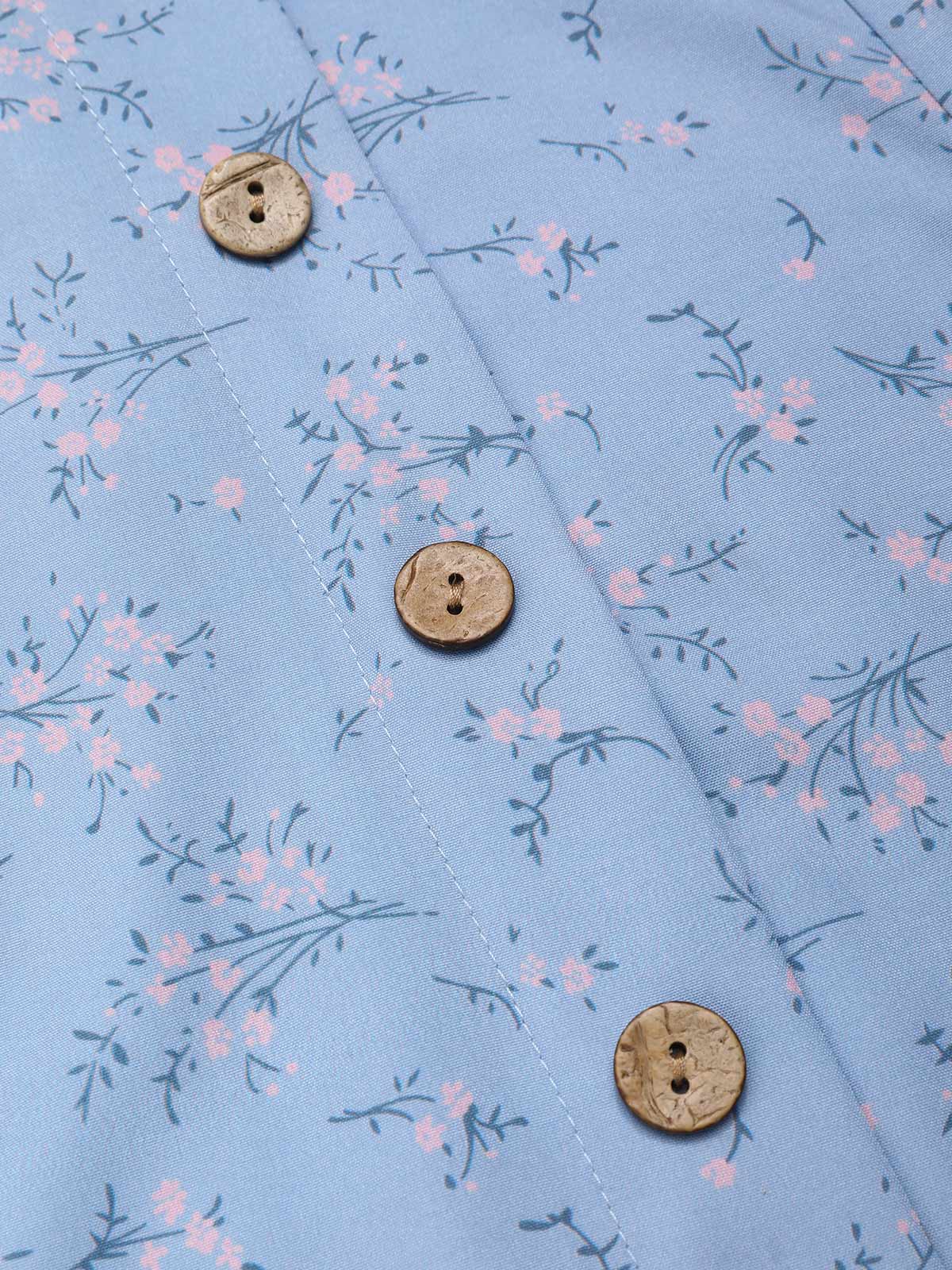 Blue 1940s Floral V-Neck Added Button Dress - Image 6