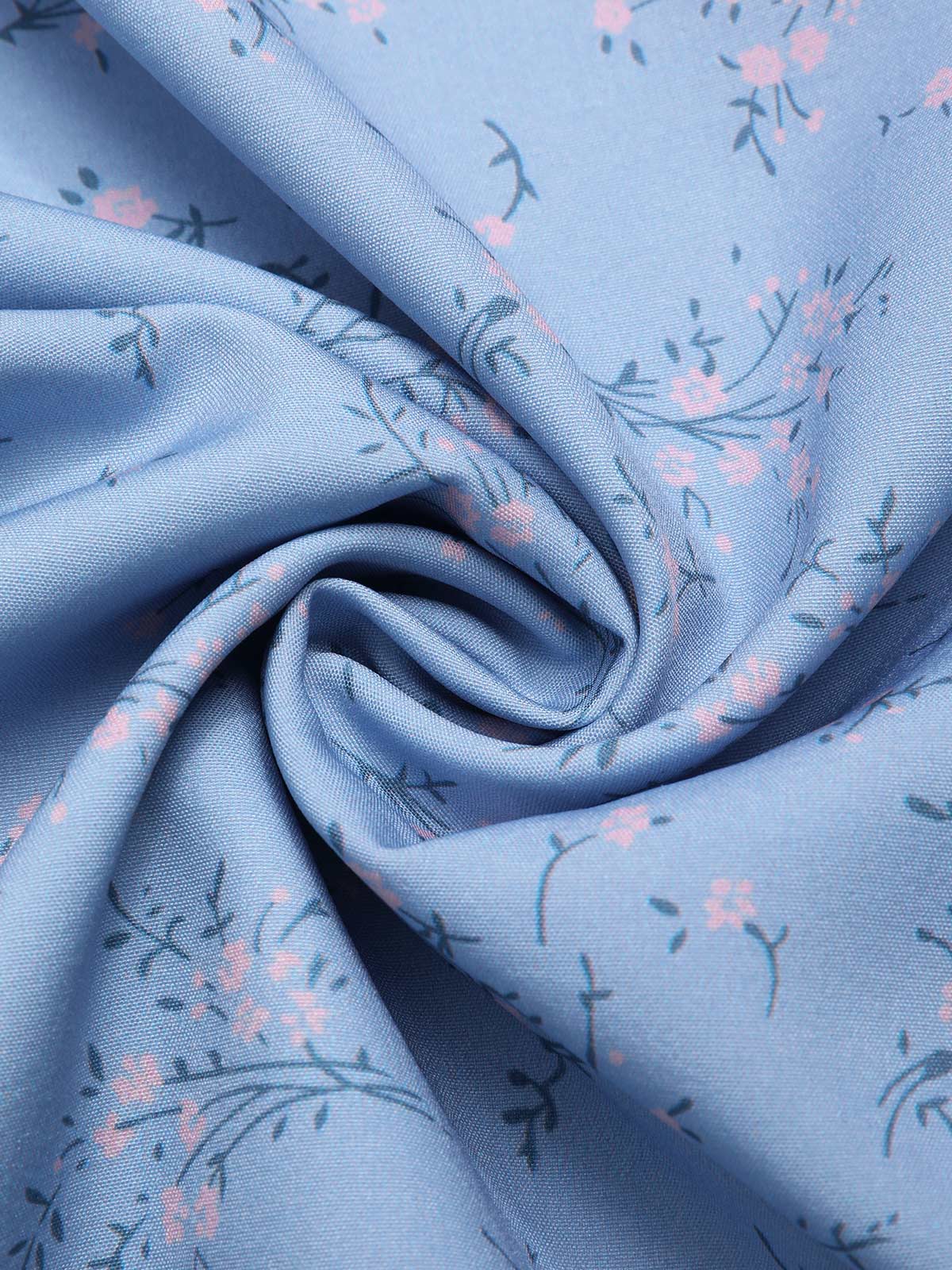 Blue 1940s Floral V-Neck Added Button Dress - Image 7
