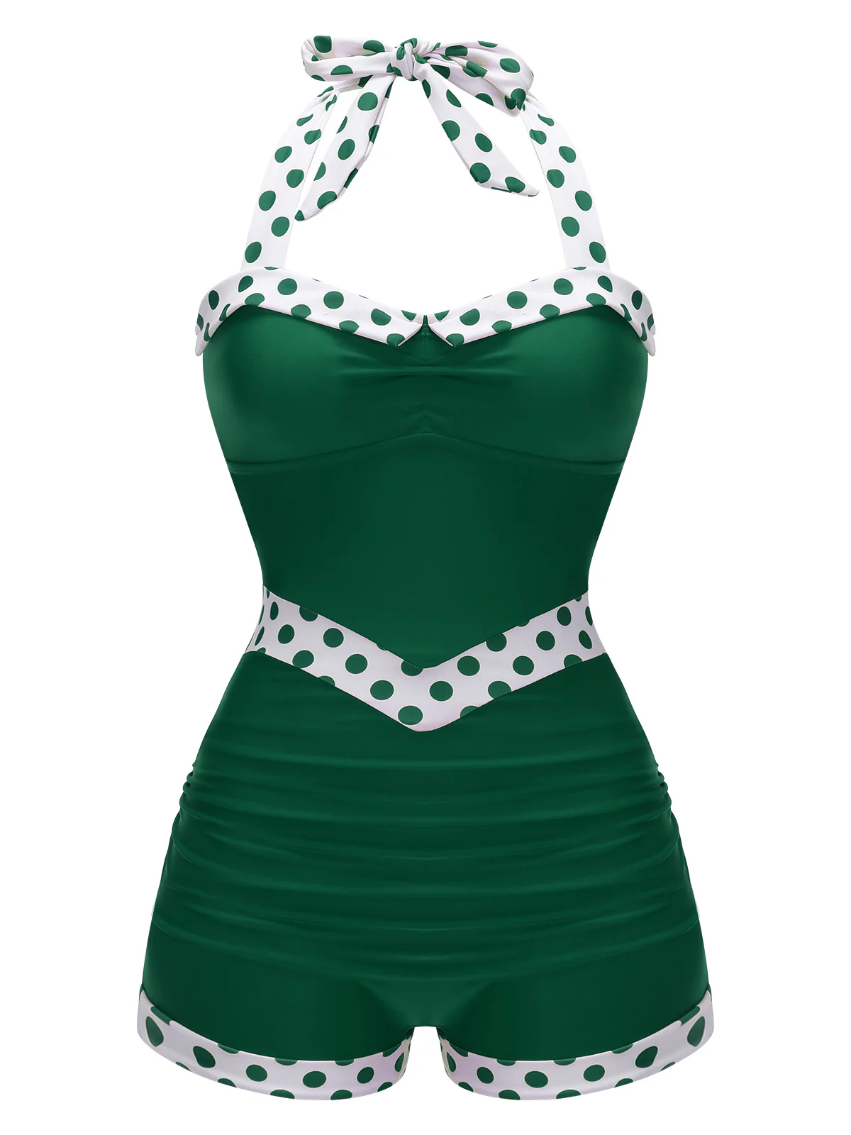 Blue 1940s Halter Patchwork One-piece Swimsuit - Image 14