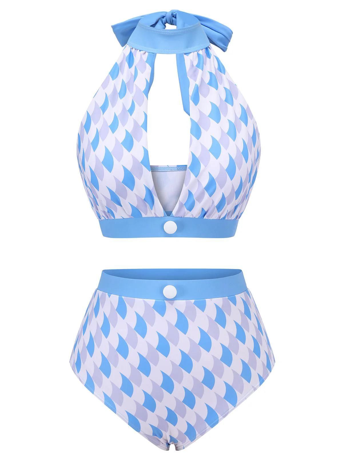 Blue 1940s Hole Collar Halter Swimsuit - Image 2