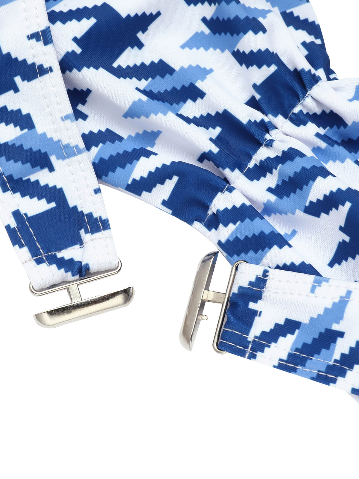 Blue 1940s Houndstooth Bow Halter Swimsuit - Image 5