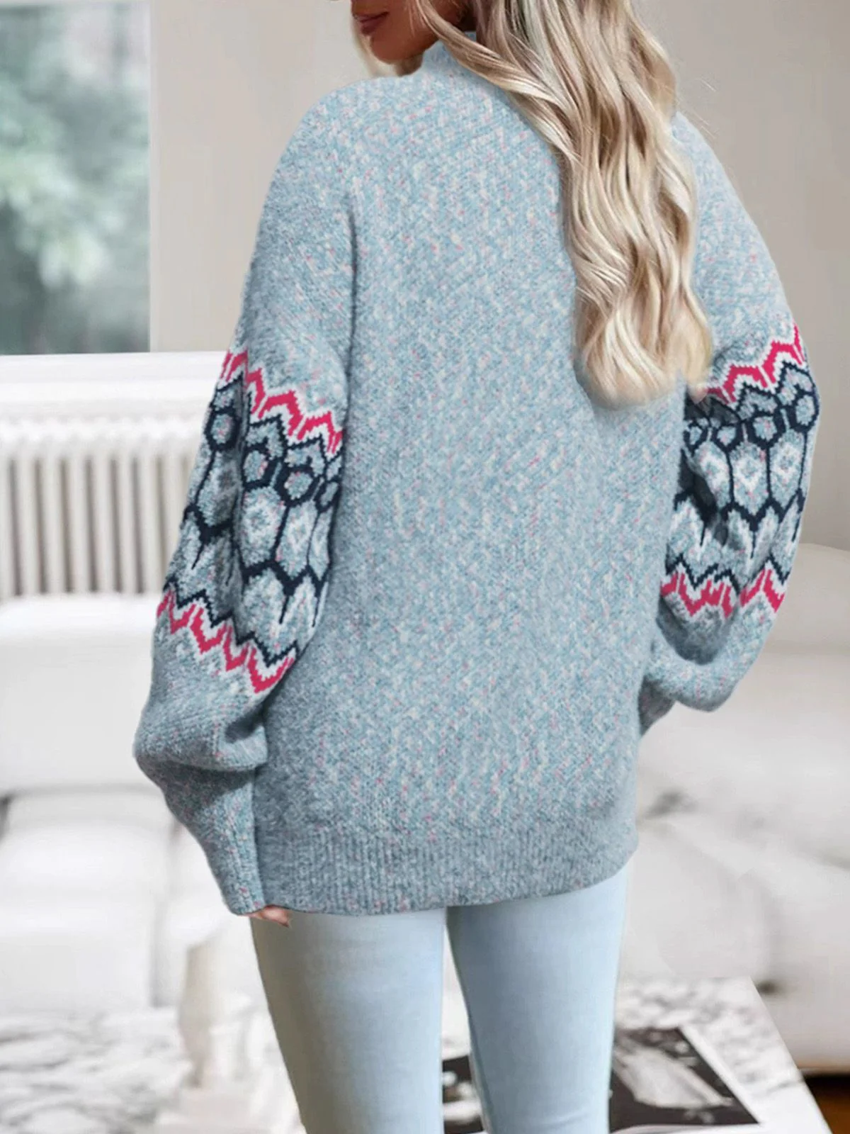 Blue 1940s Irregular Print Christmas Sweater - Image 4