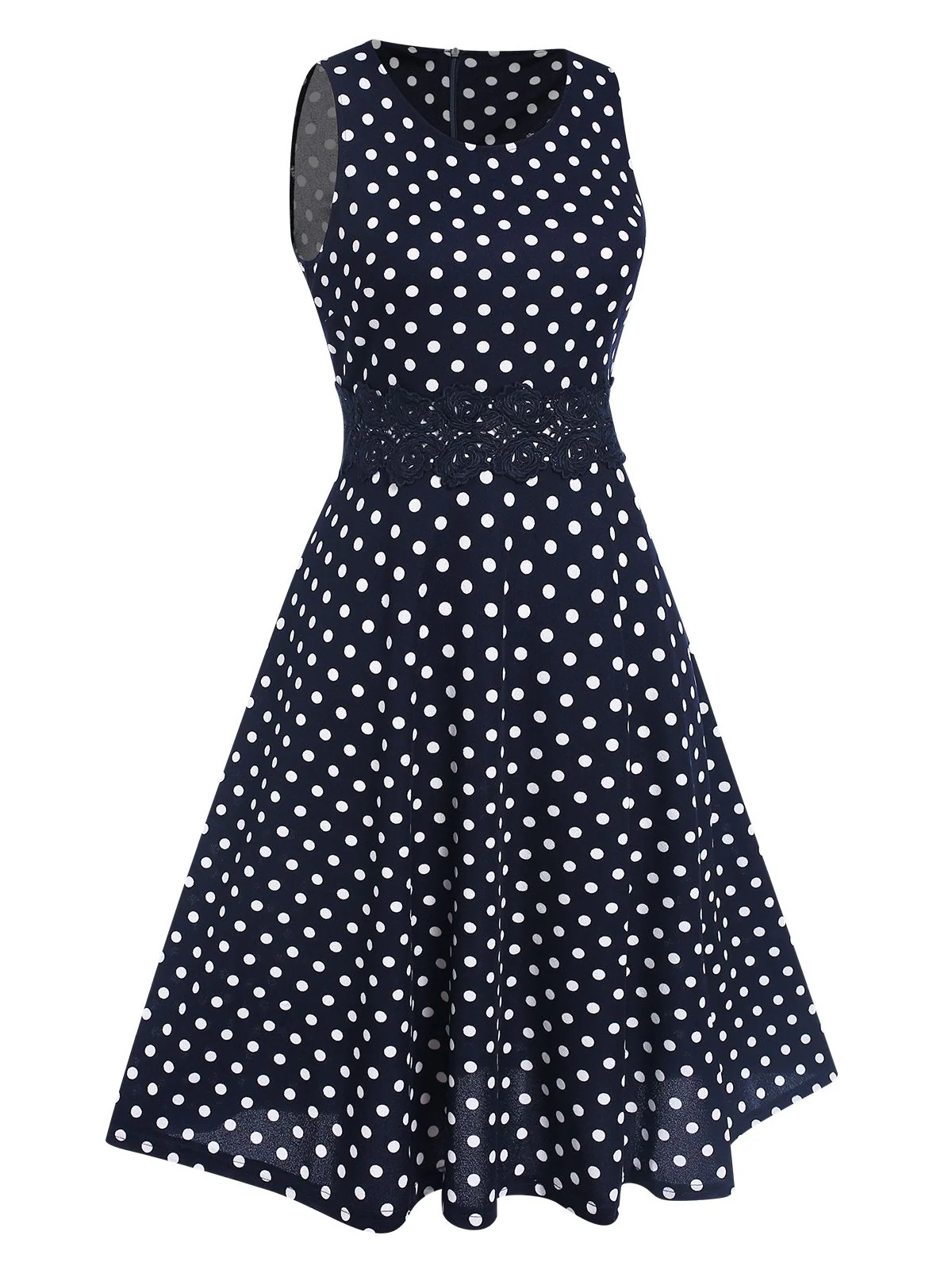 Blue 1940s Lace Patchwork Polka Dots Dress - Image 2