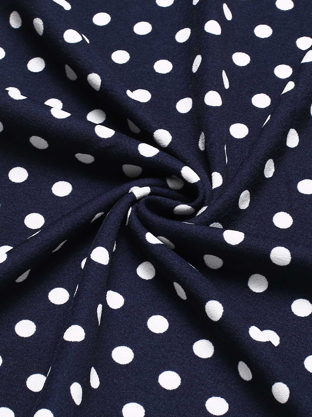 Blue 1940s Lace Patchwork Polka Dots Dress - Image 4