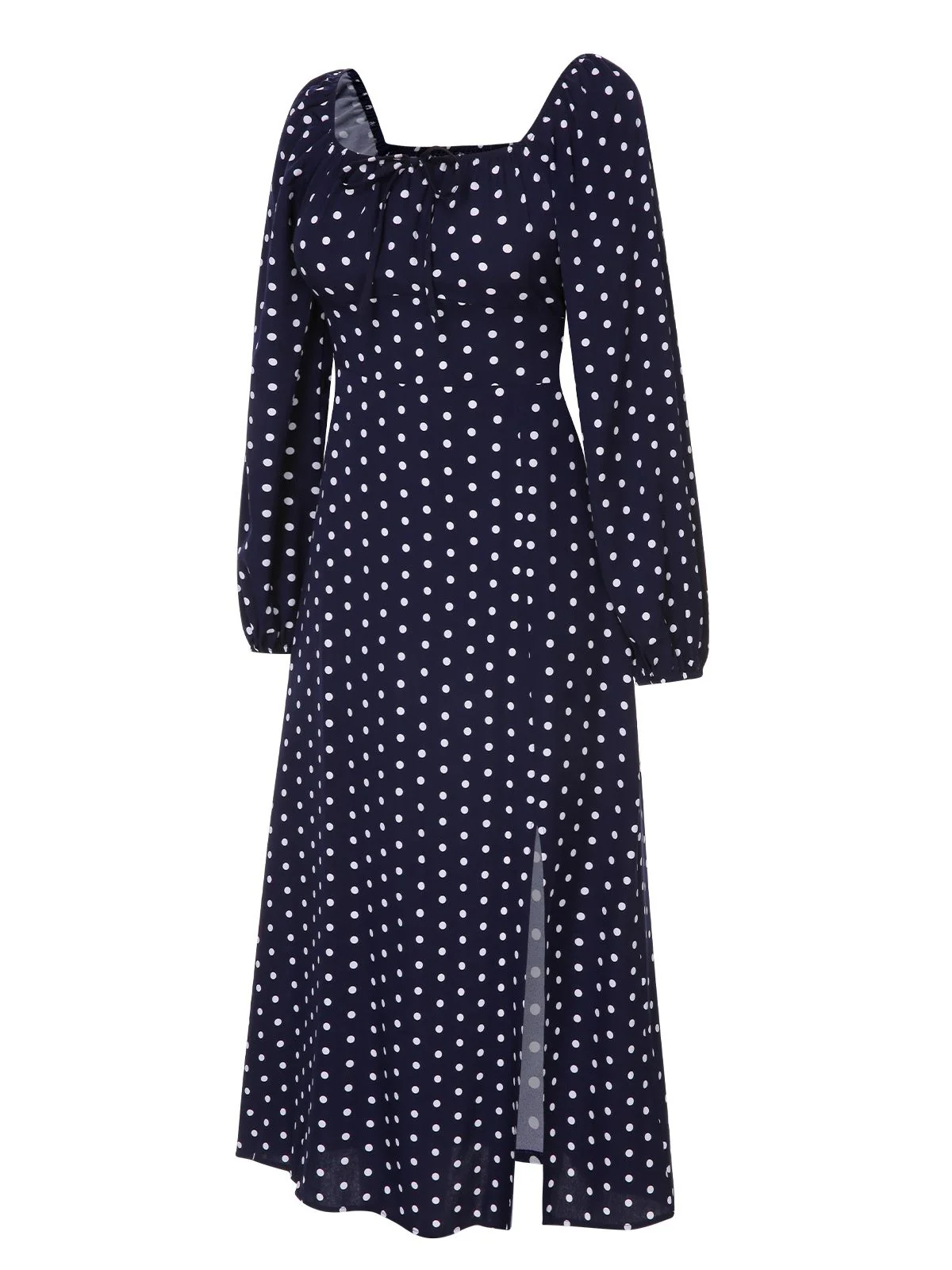 Blue 1940s Lantern Sleeve Polka Dots Dress - Image 2