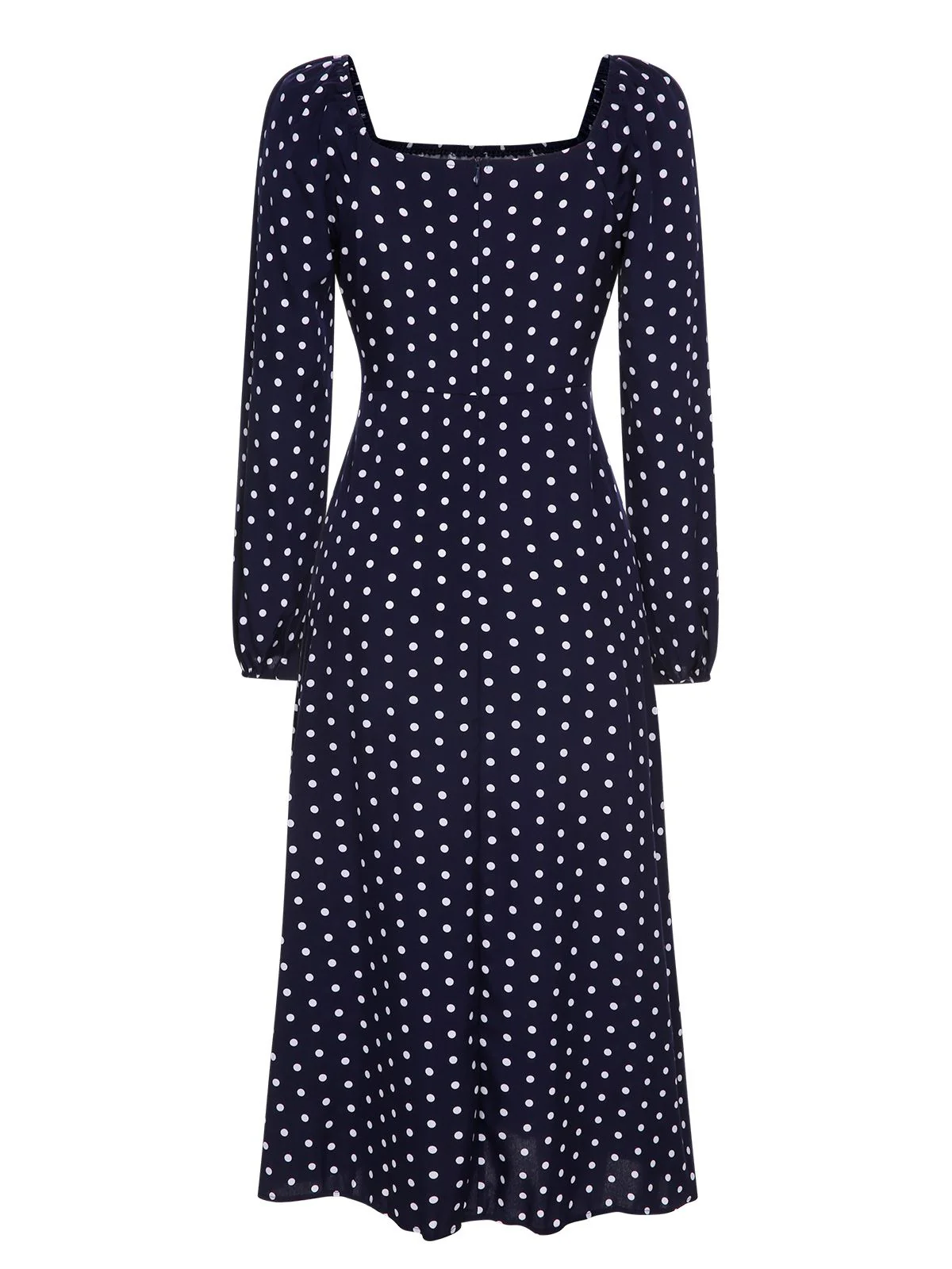 Blue 1940s Lantern Sleeve Polka Dots Dress - Image 3