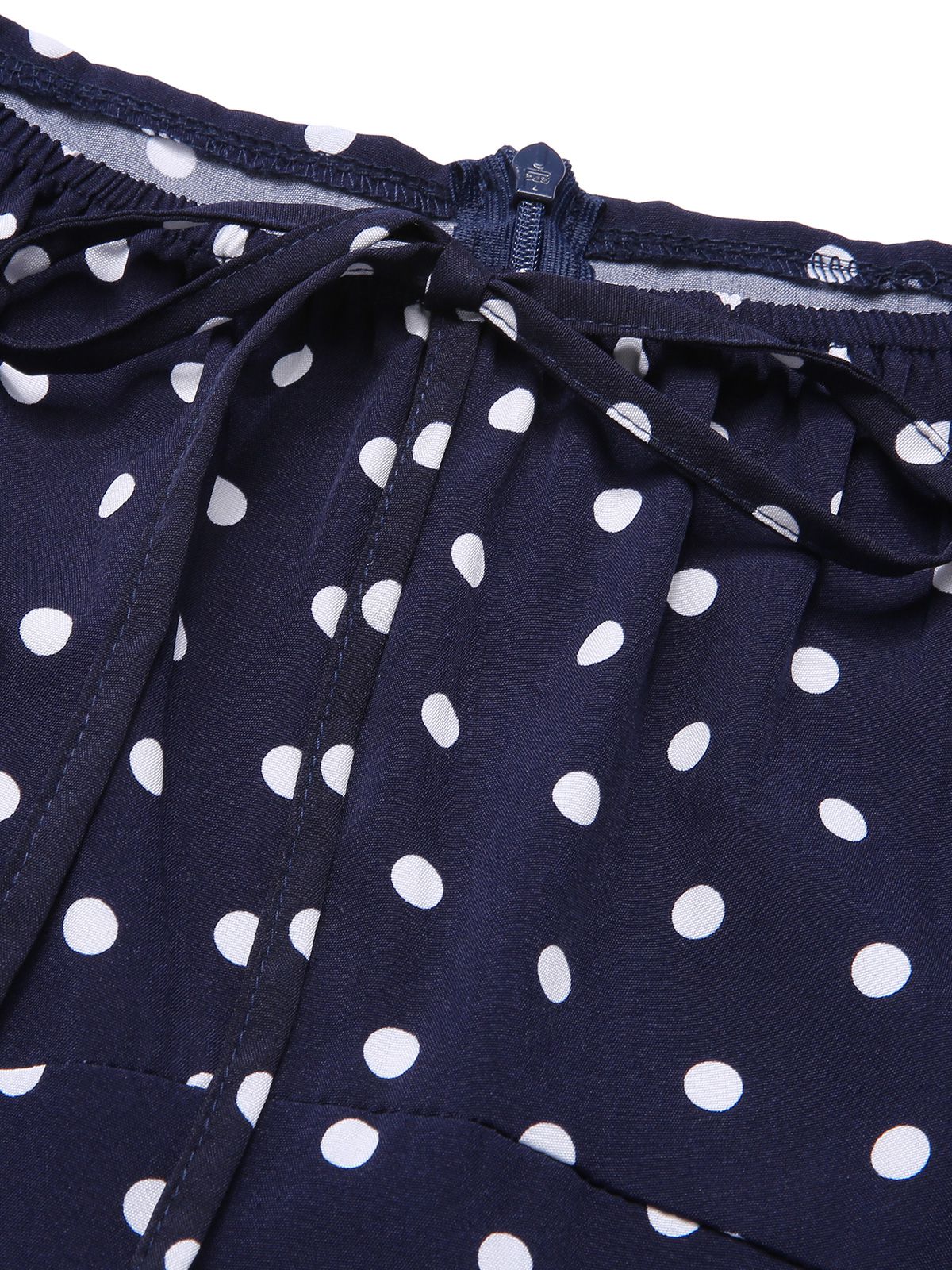 Blue 1940s Lantern Sleeve Polka Dots Dress - Image 4