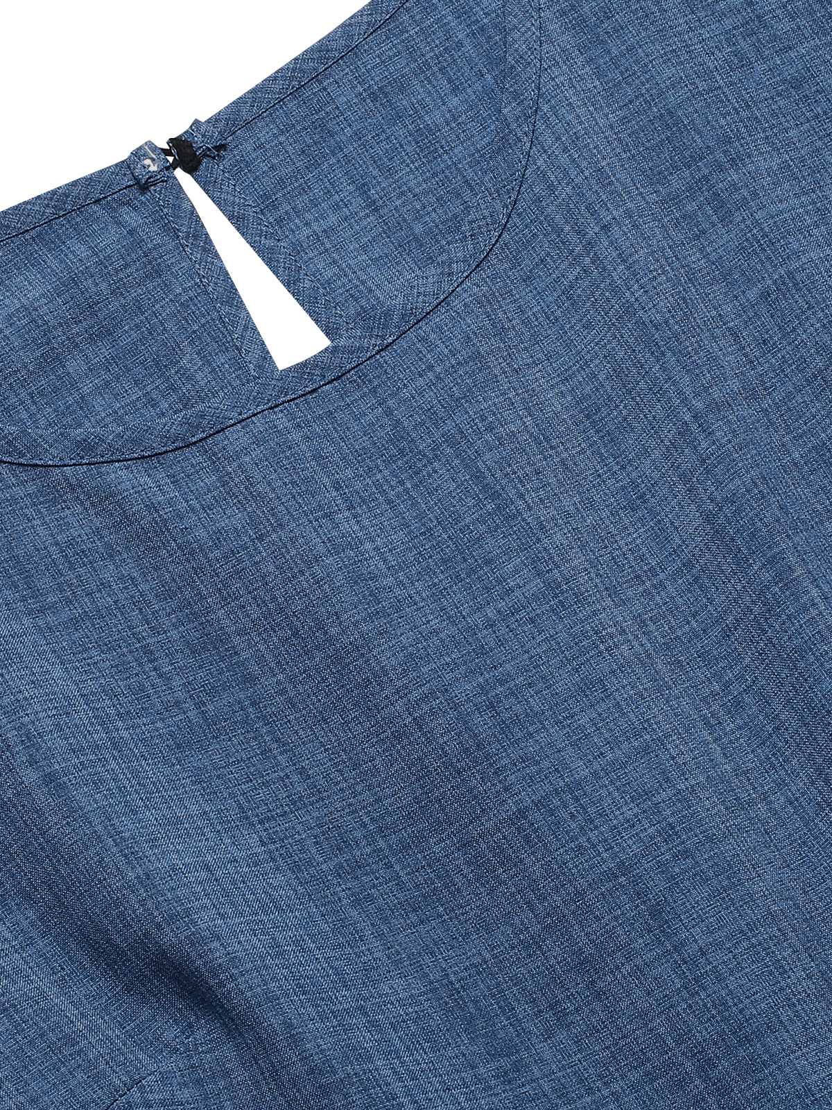 Blue 1940s Layered Ruffle Sleeve A-Line Dress - Image 4