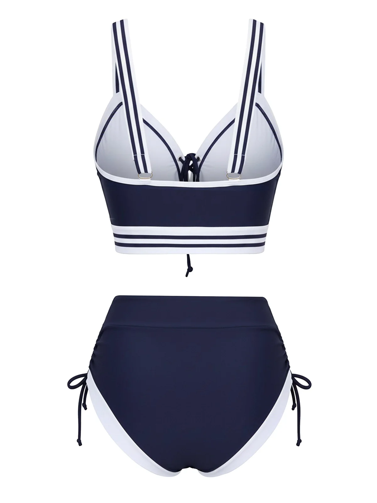 Blue 1940s Nautical Striped Lace-Up Bikini Set - Image 3