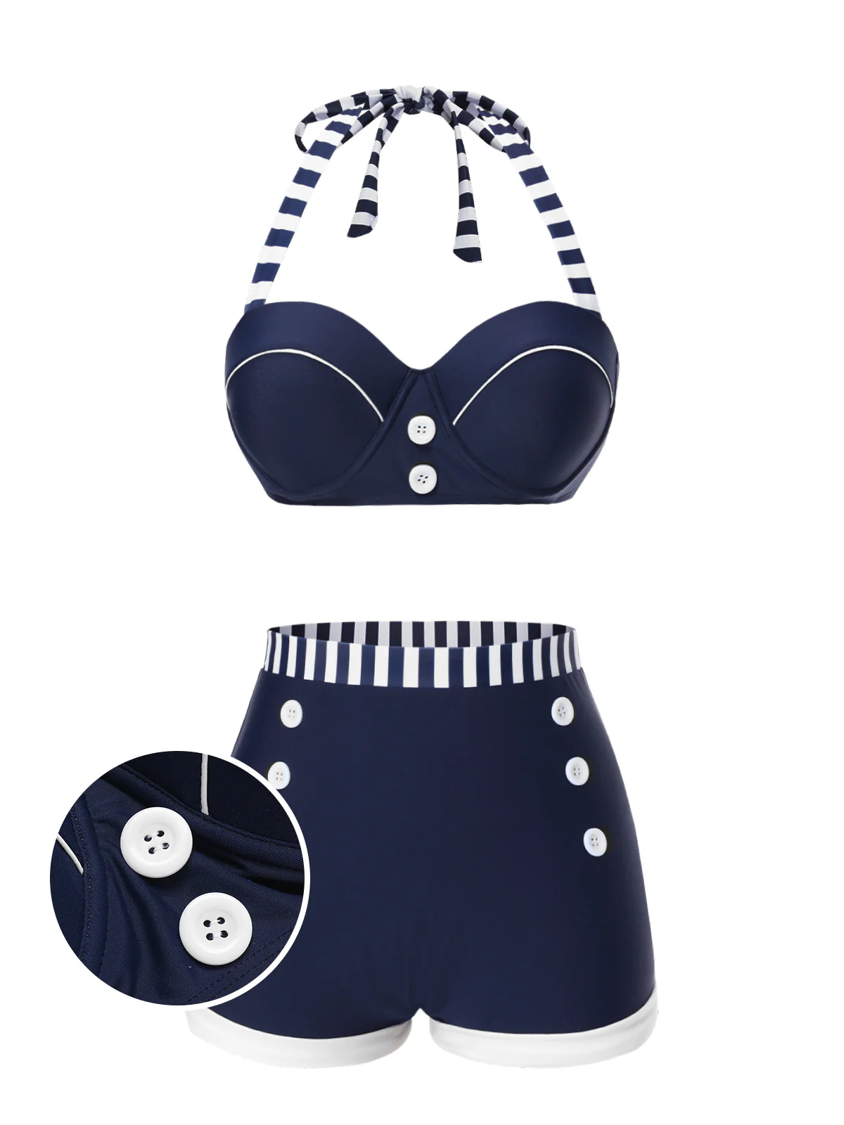Blue 1940s Navy Style Patchwork Swimsuit - Image 2