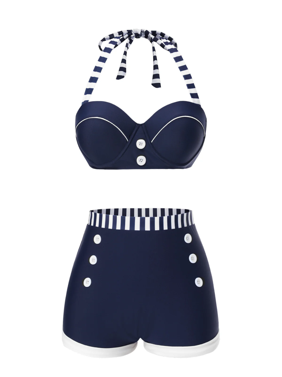 Blue 1940s Navy Style Patchwork Swimsuit - Image 3