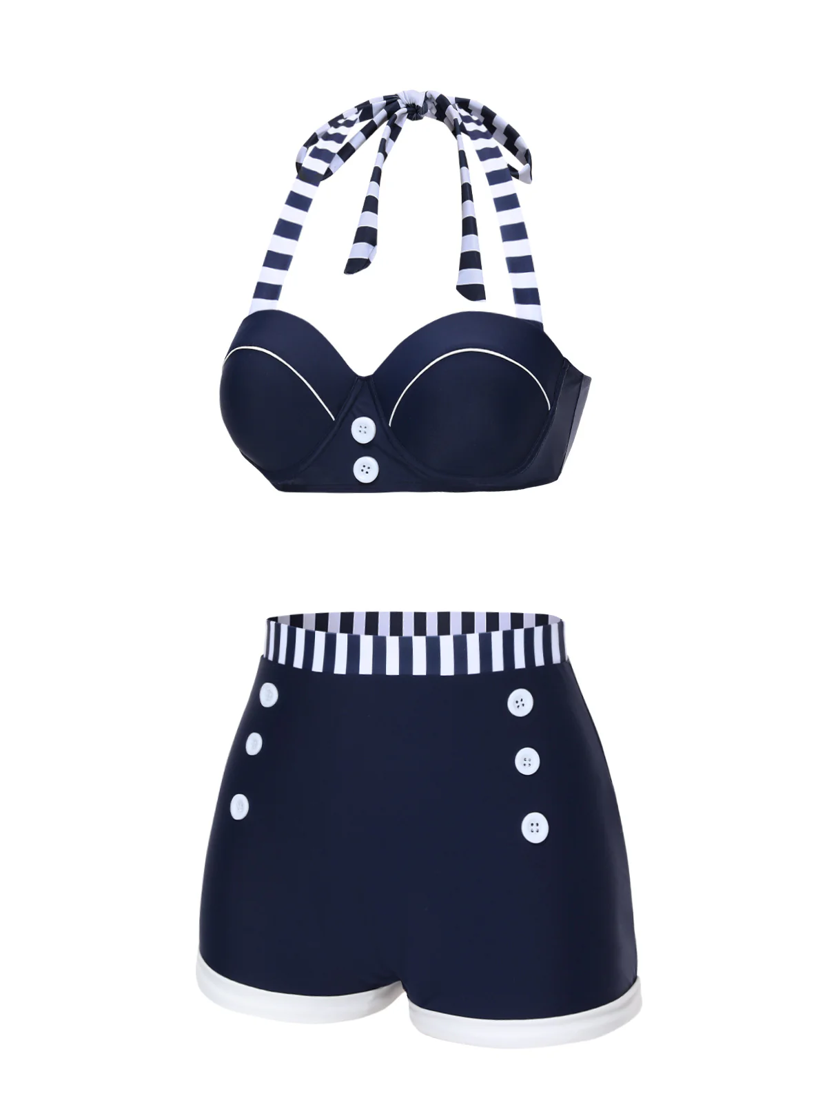 Blue 1940s Navy Style Patchwork Swimsuit - Image 4
