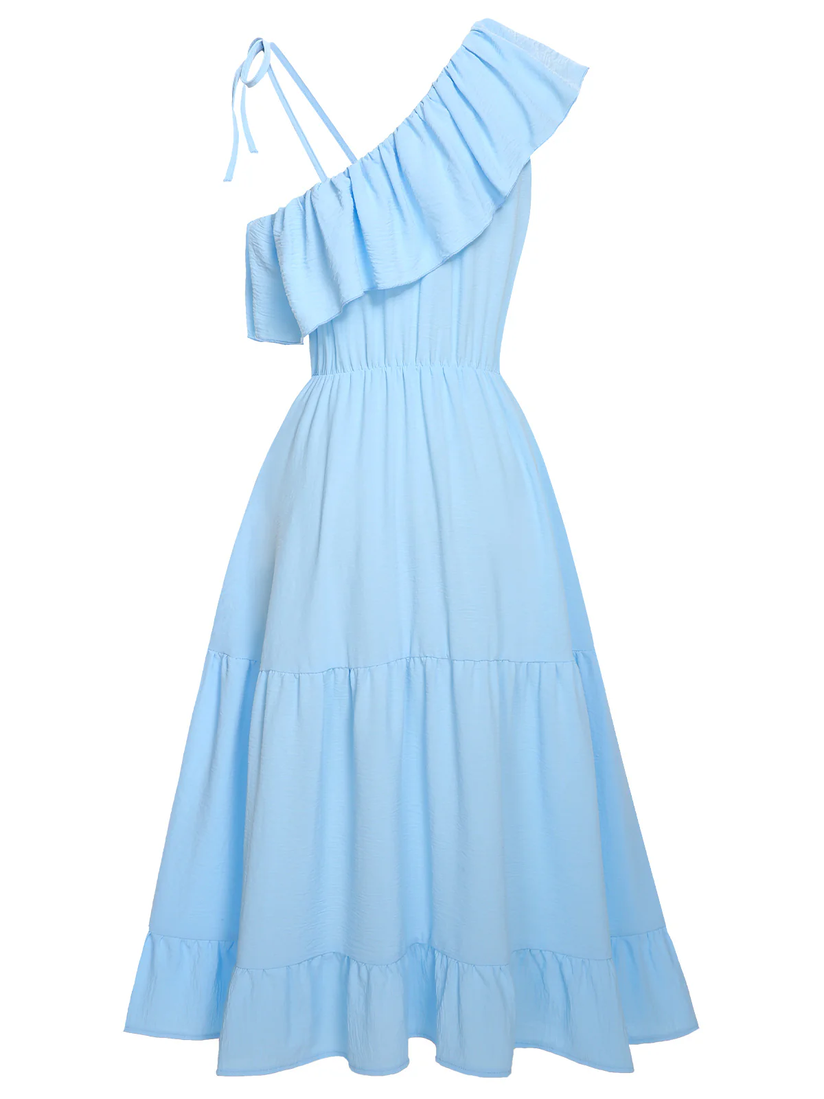 Blue 1940s One-Shoulder Sleeveless Ruffles Dress - Image 2