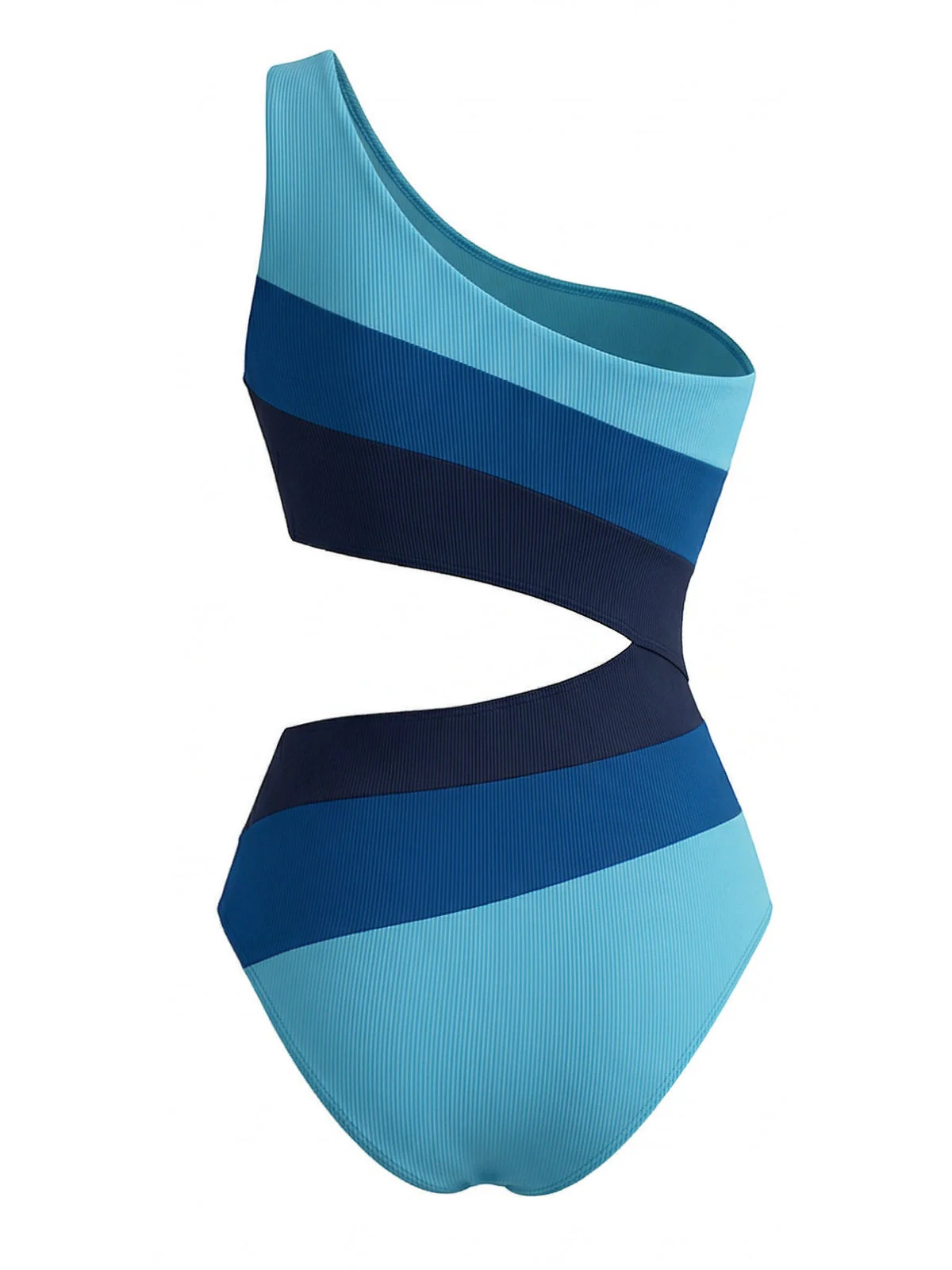 Blue 1940s One-Shoulder Striped Colorblock One-Piece Swimsuit - Image 3