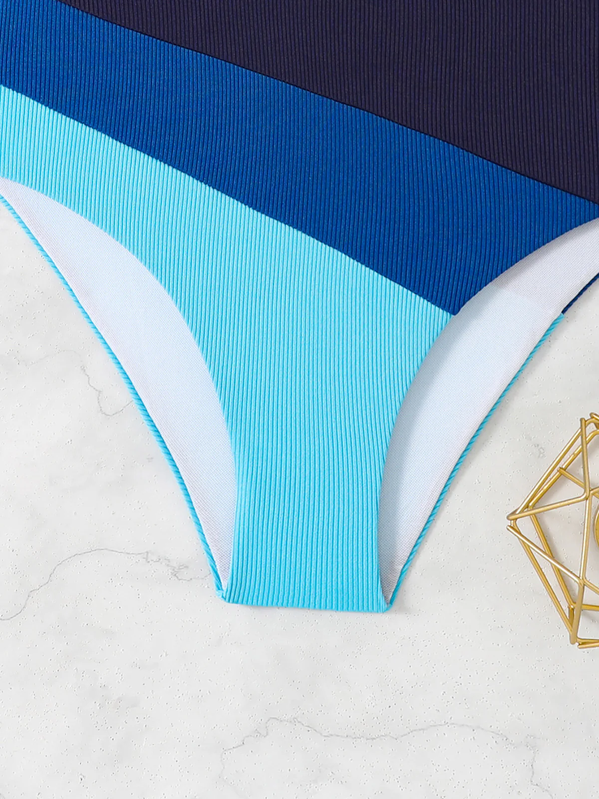 Blue 1940s One-Shoulder Striped Colorblock One-Piece Swimsuit - Image 6