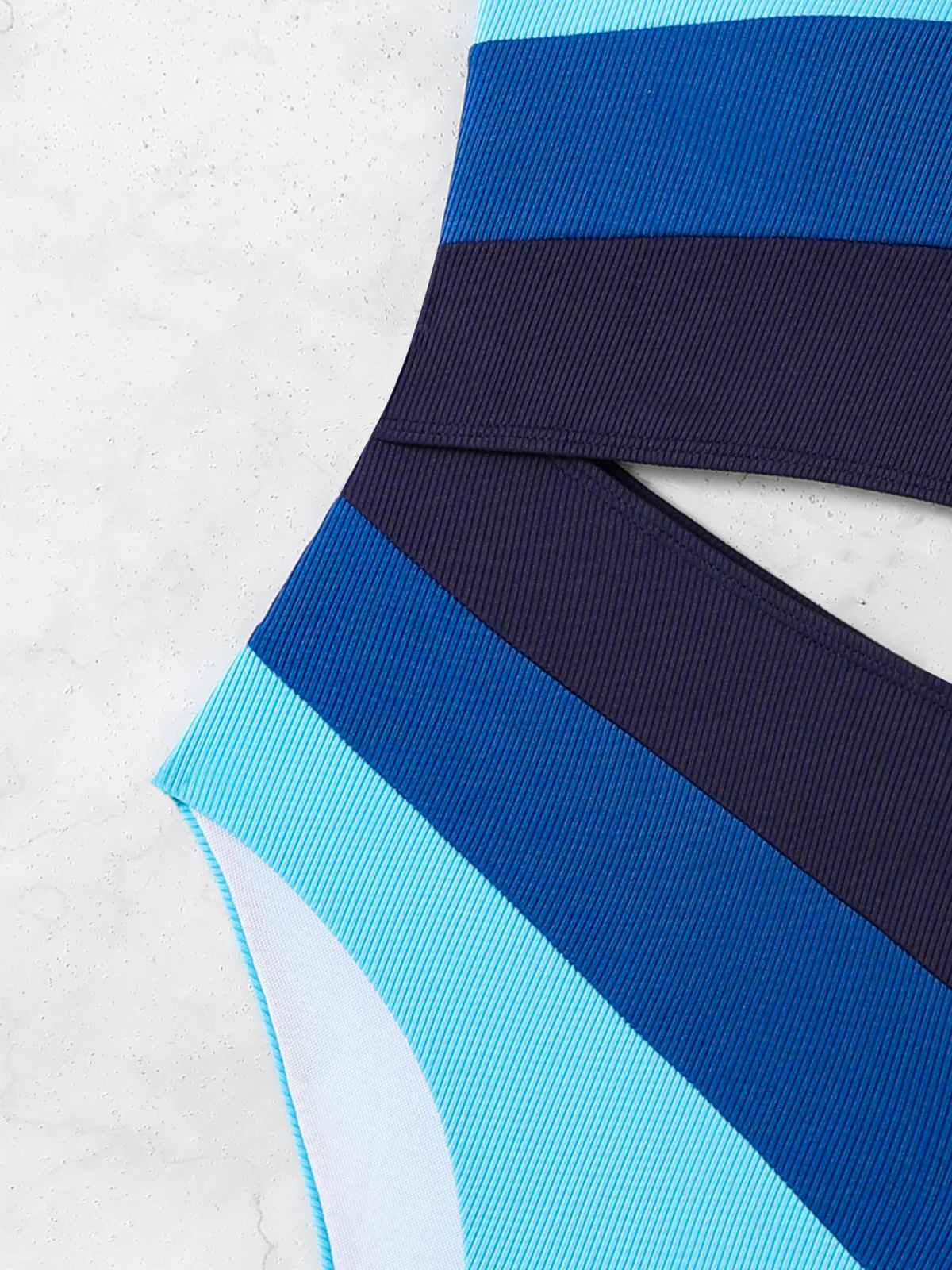 Blue 1940s One-Shoulder Striped Colorblock One-Piece Swimsuit - Image 7