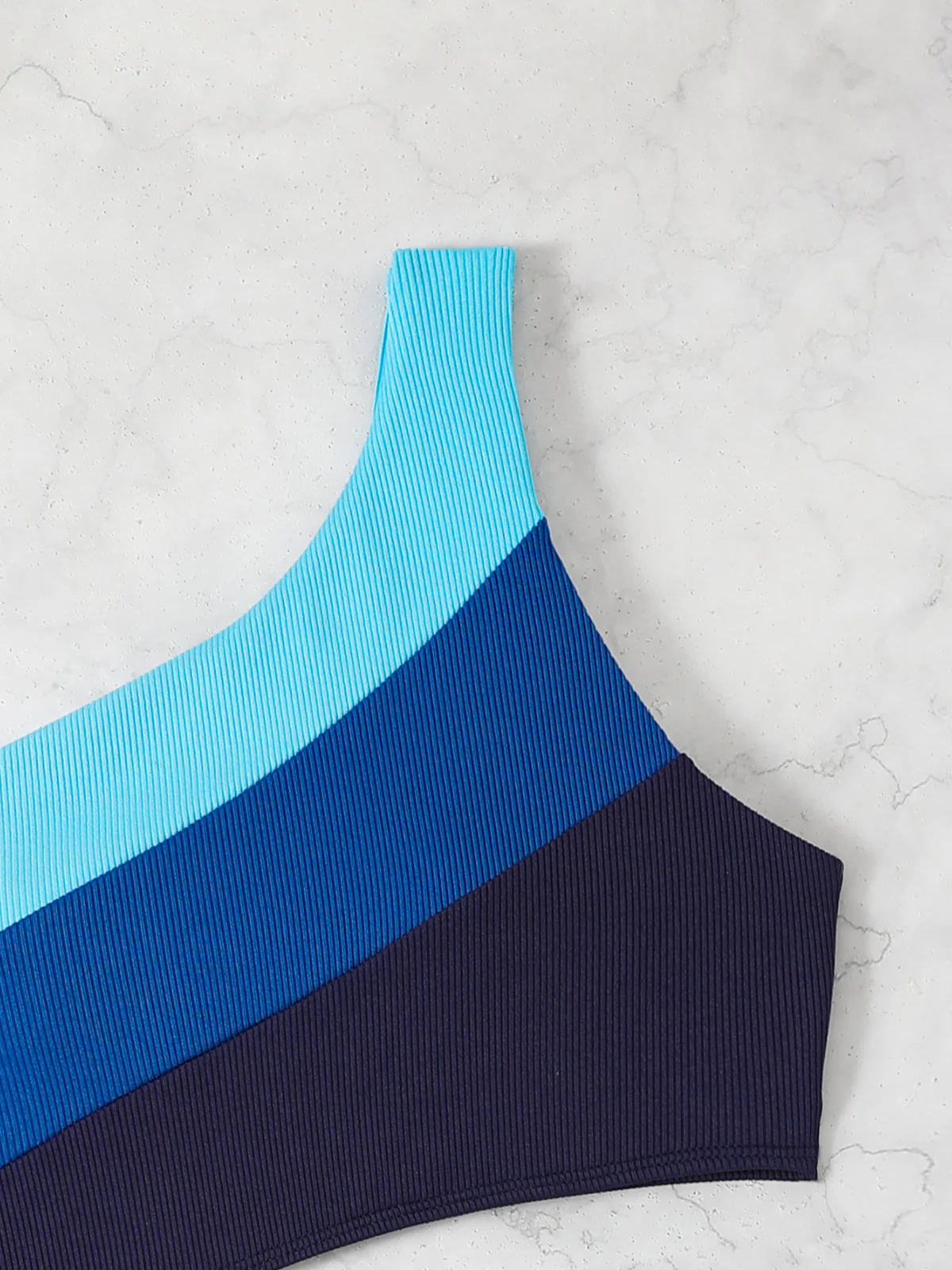 Blue 1940s One-Shoulder Striped Colorblock One-Piece Swimsuit - Image 8