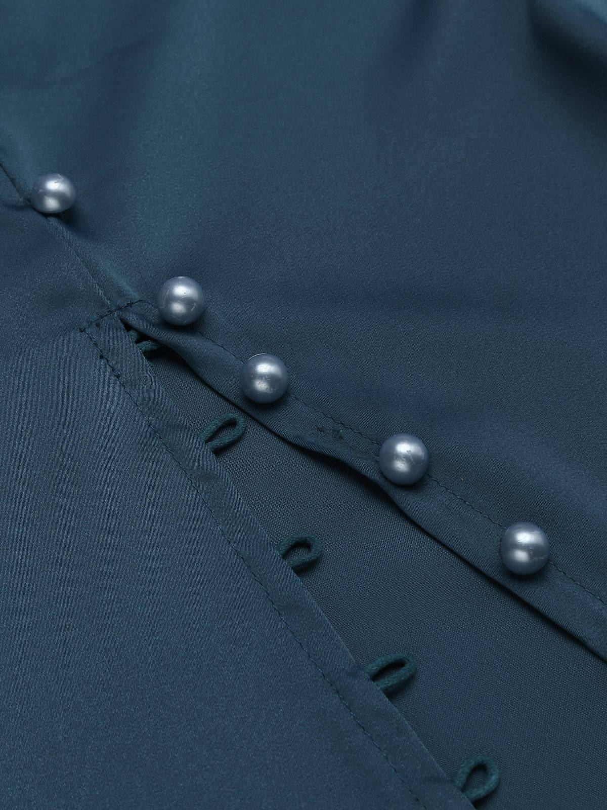 Blue 1940s Pearl Buttons Darlene Dress - Image 10