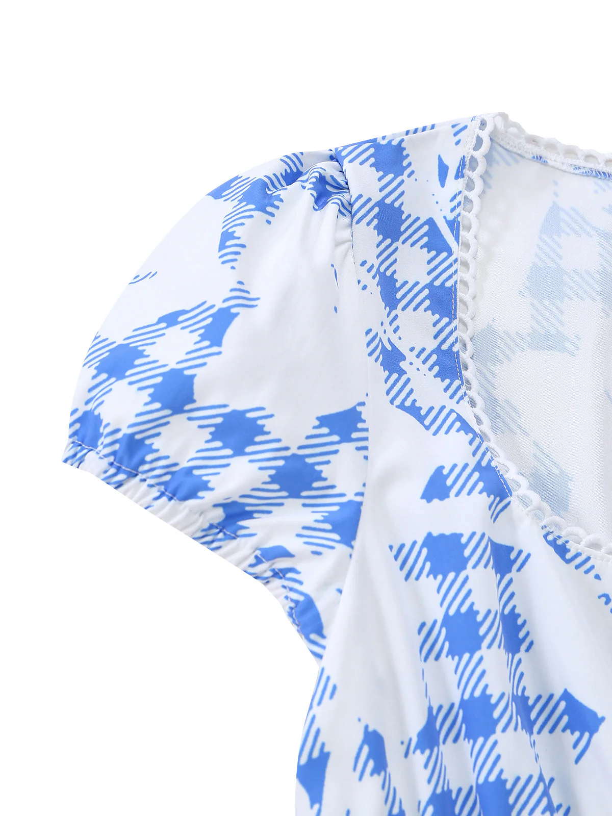 [Pre-Sale] Blue 1940s Plaid Flower Square Neck Smocked Midi Dress - Image 6