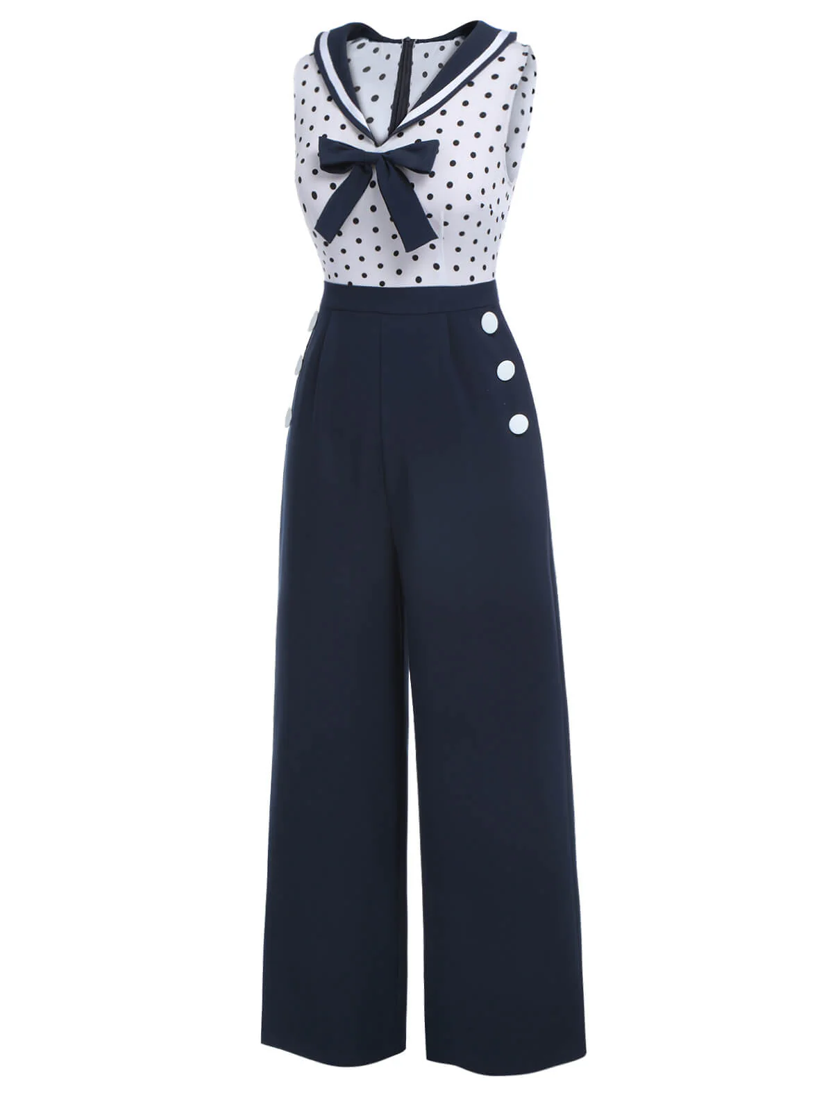 Blue 1940s Polka Dot Bow Lapel Jumpsuit - Image 2