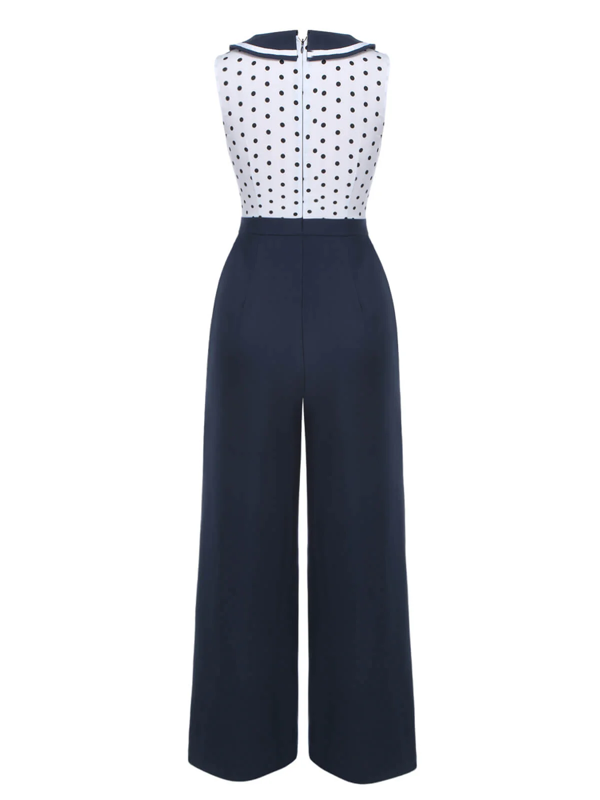 Blue 1940s Polka Dot Bow Lapel Jumpsuit - Image 3