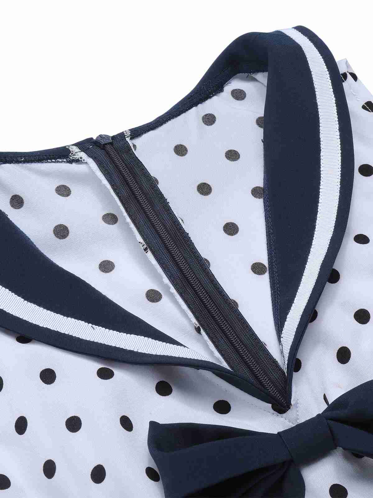 Blue 1940s Polka Dot Bow Lapel Jumpsuit - Image 4