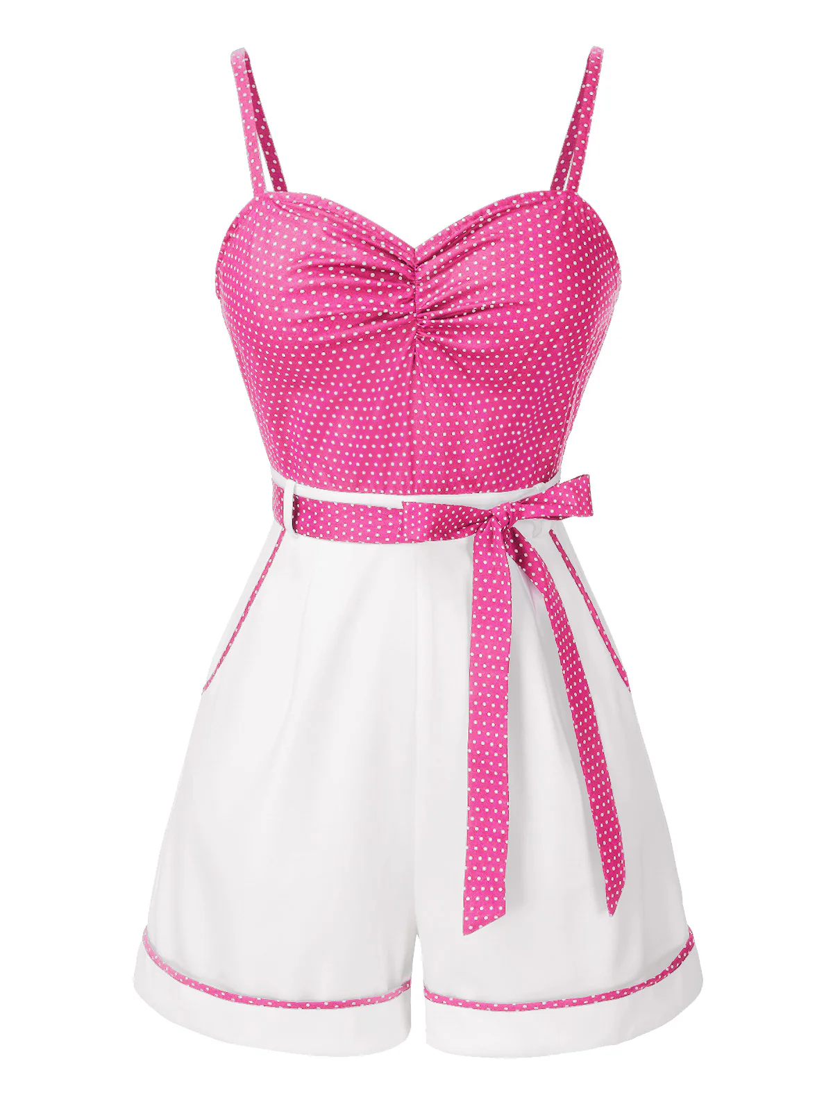 Blue 1940s Polka Dot Patchwork Suspender Romper - Image 11