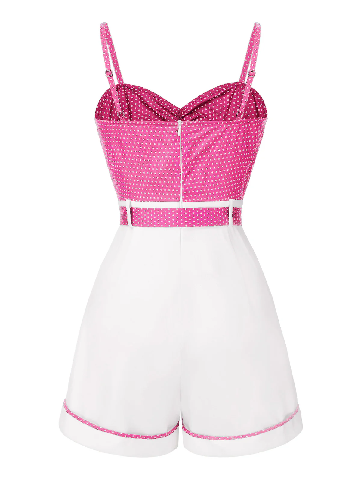 Blue 1940s Polka Dot Patchwork Suspender Romper - Image 12