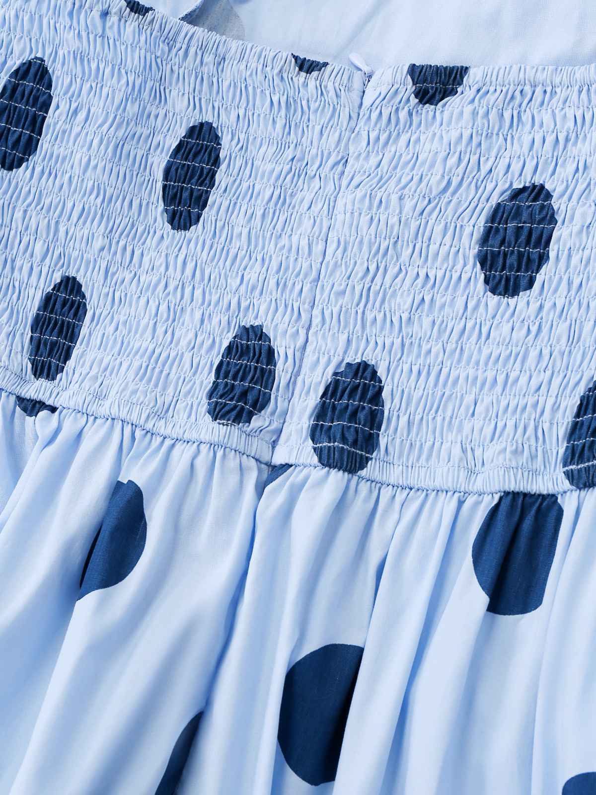 Blue 1940s Polka Dot Strapless Pleated Dress - Image 5