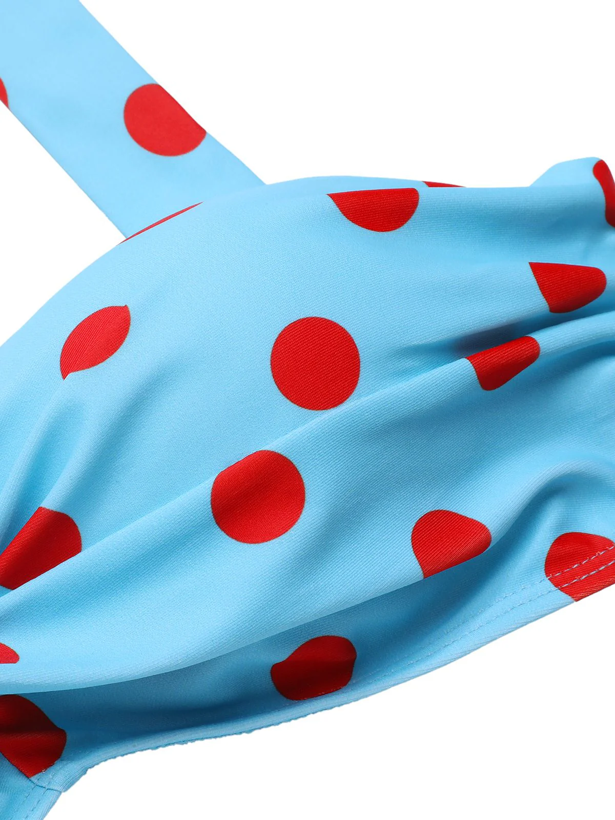 Blue 1940s Polka Dot Stripe Halter Swimsuit - Image 5
