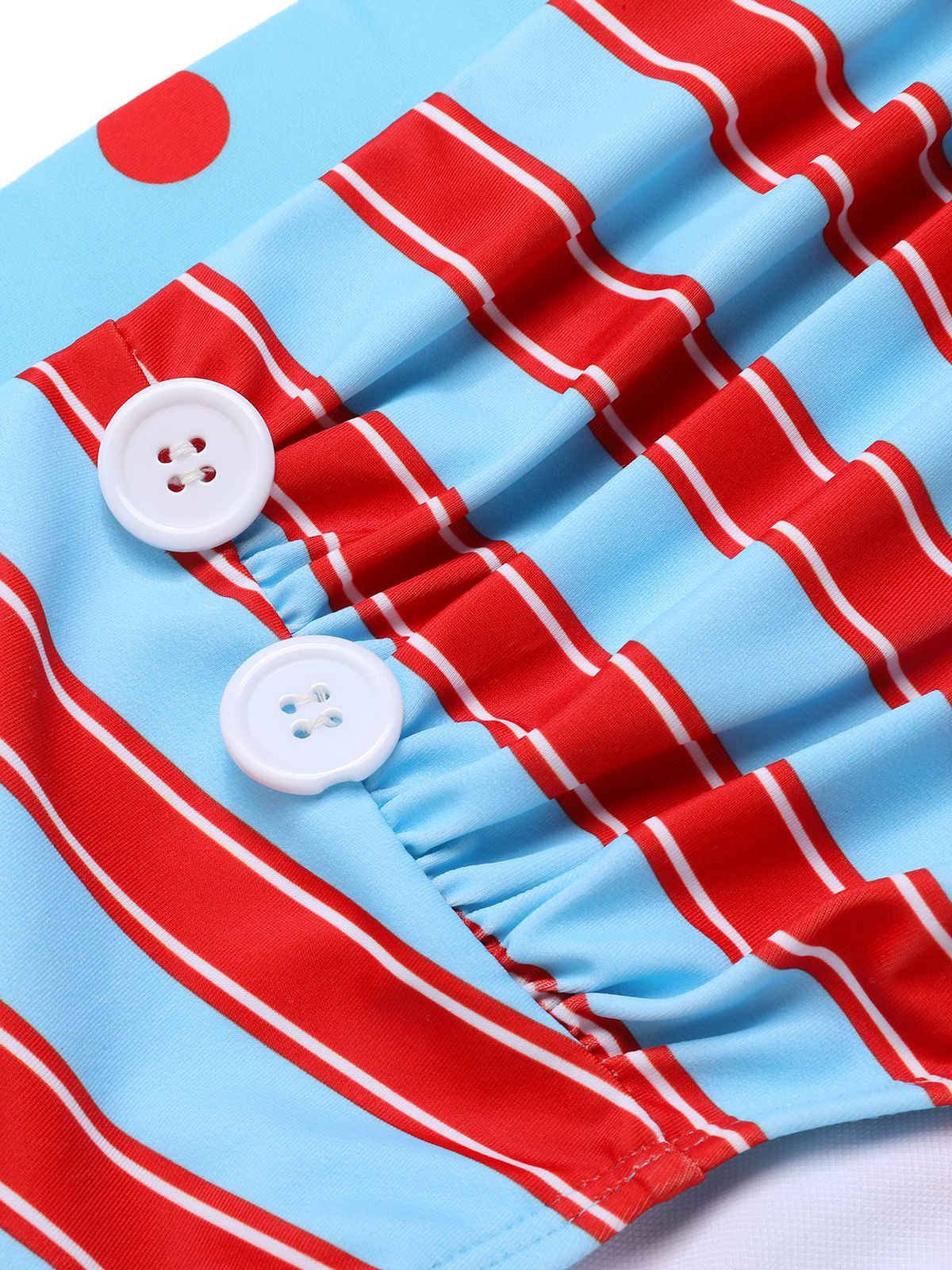 Blue 1940s Polka Dot Stripe Halter Swimsuit - Image 6