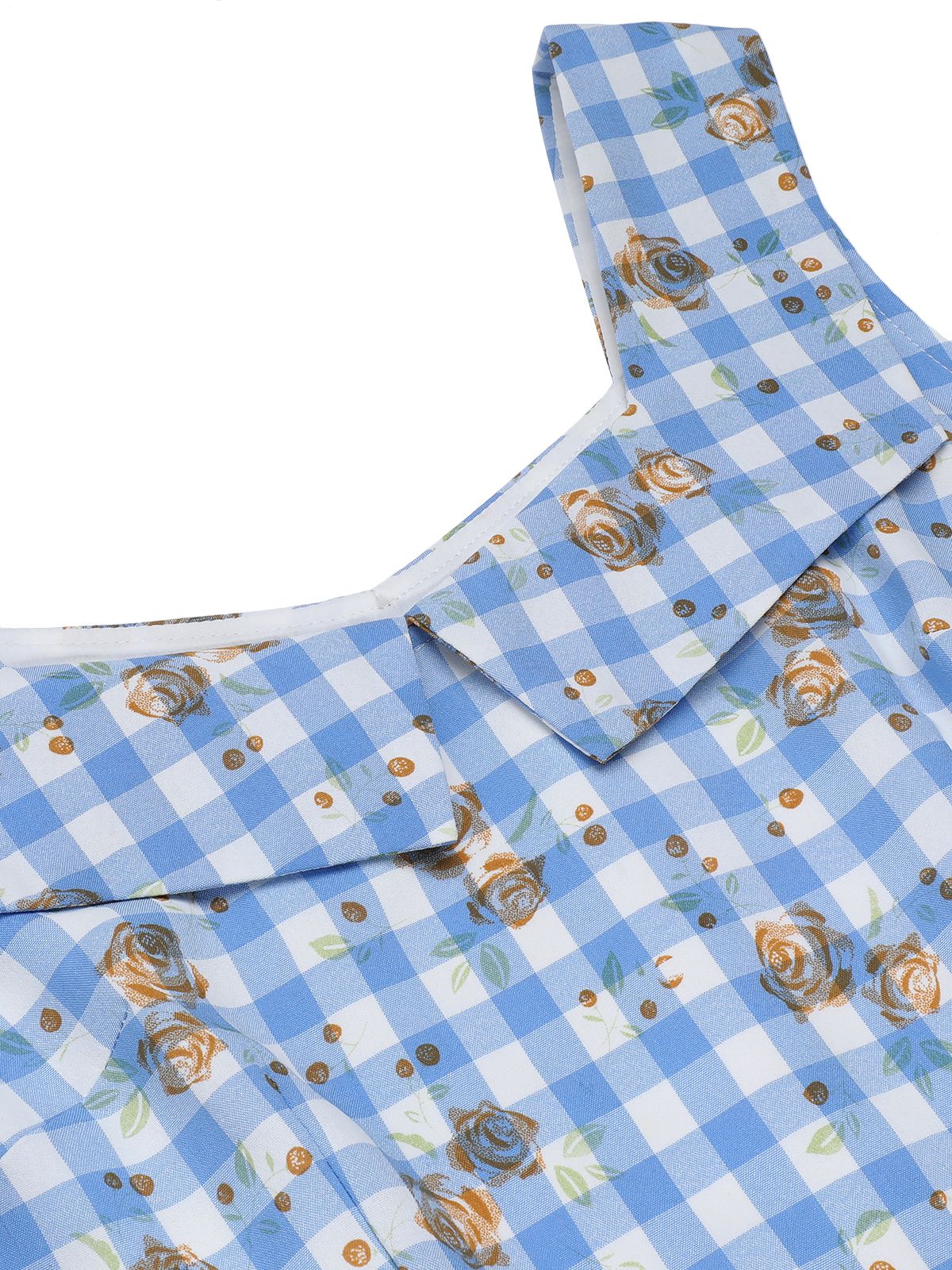 Blue 1940s Rose Gingham Lace Up Dress - Image 6