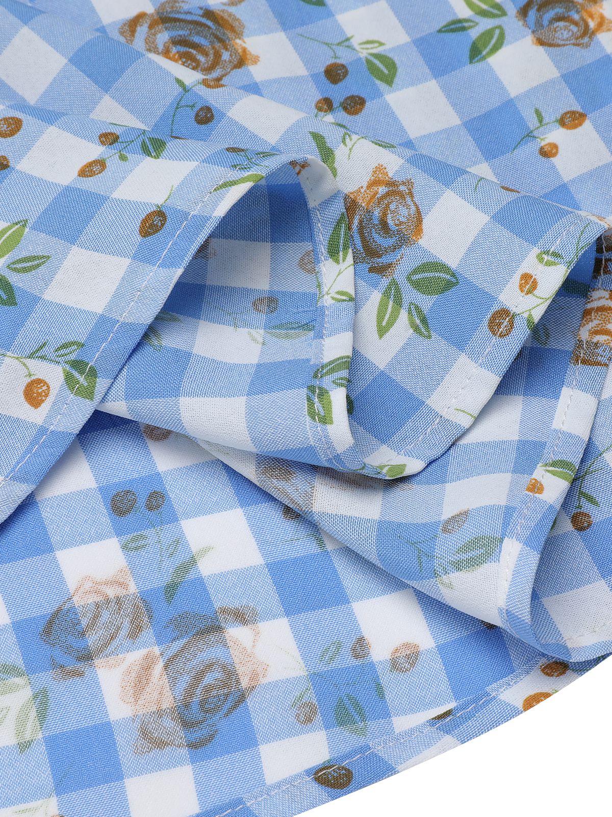 Blue 1940s Rose Gingham Lace Up Dress - Image 8