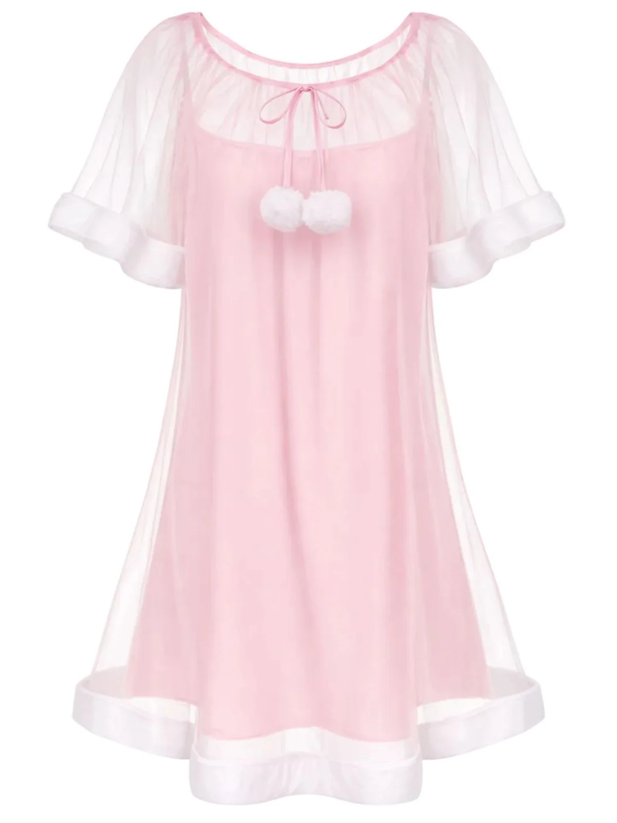 Blue 1940s Ruffle Sleeve Plush Trim Tulle Nightgown - Image 8