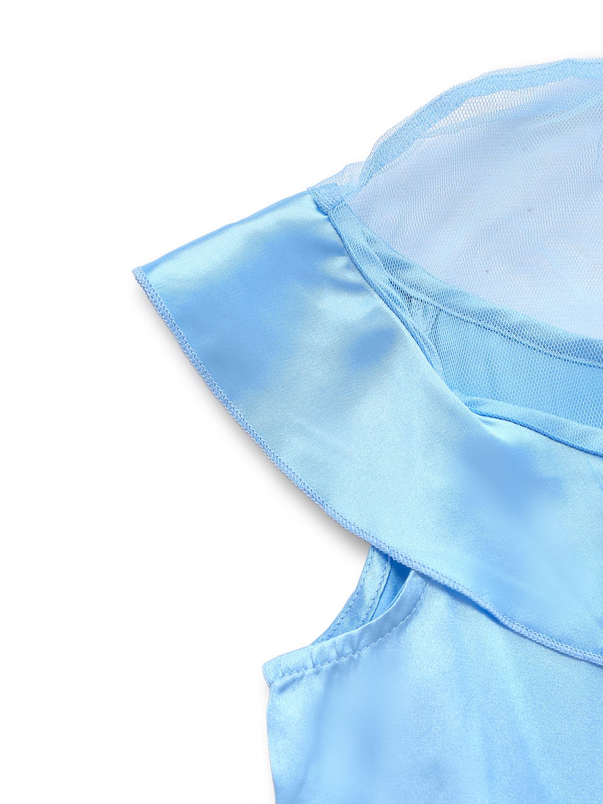Blue 1940s Satin Mesh Panel Peter Pan Collar Dress - Image 4