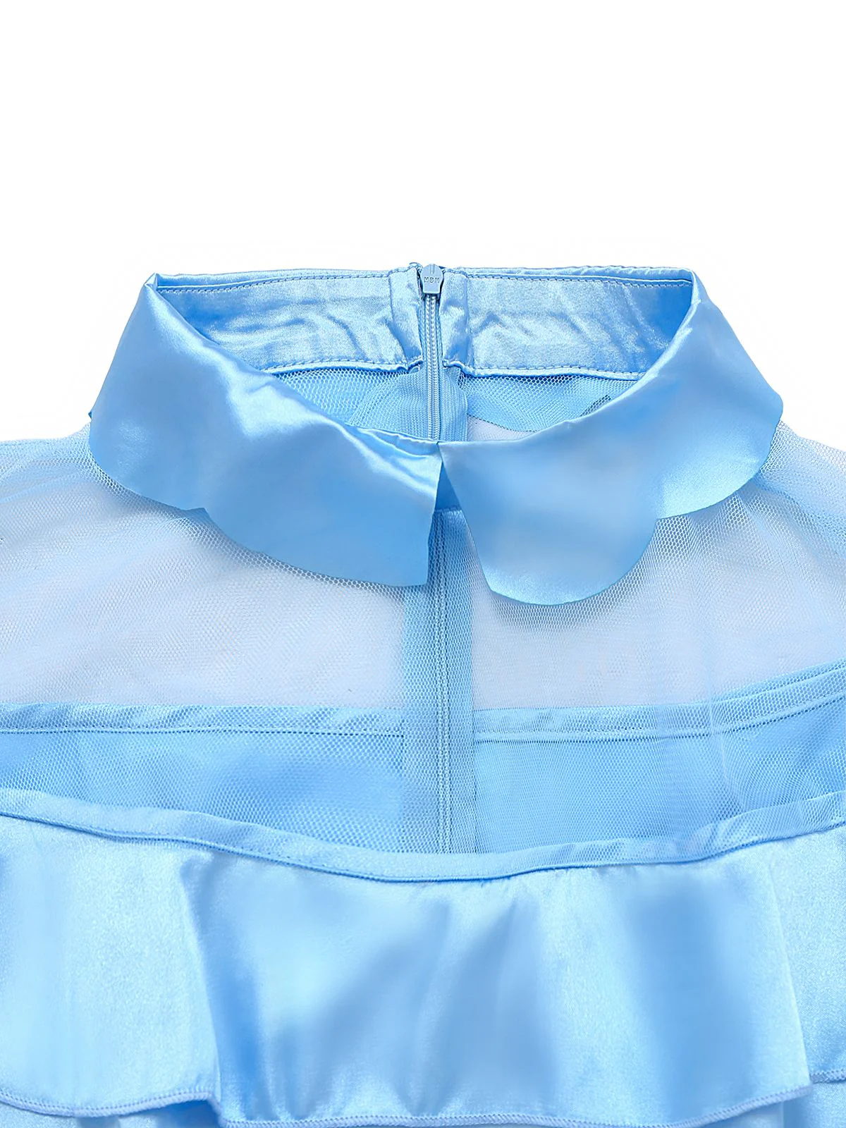 Blue 1940s Satin Mesh Panel Peter Pan Collar Dress - Image 5
