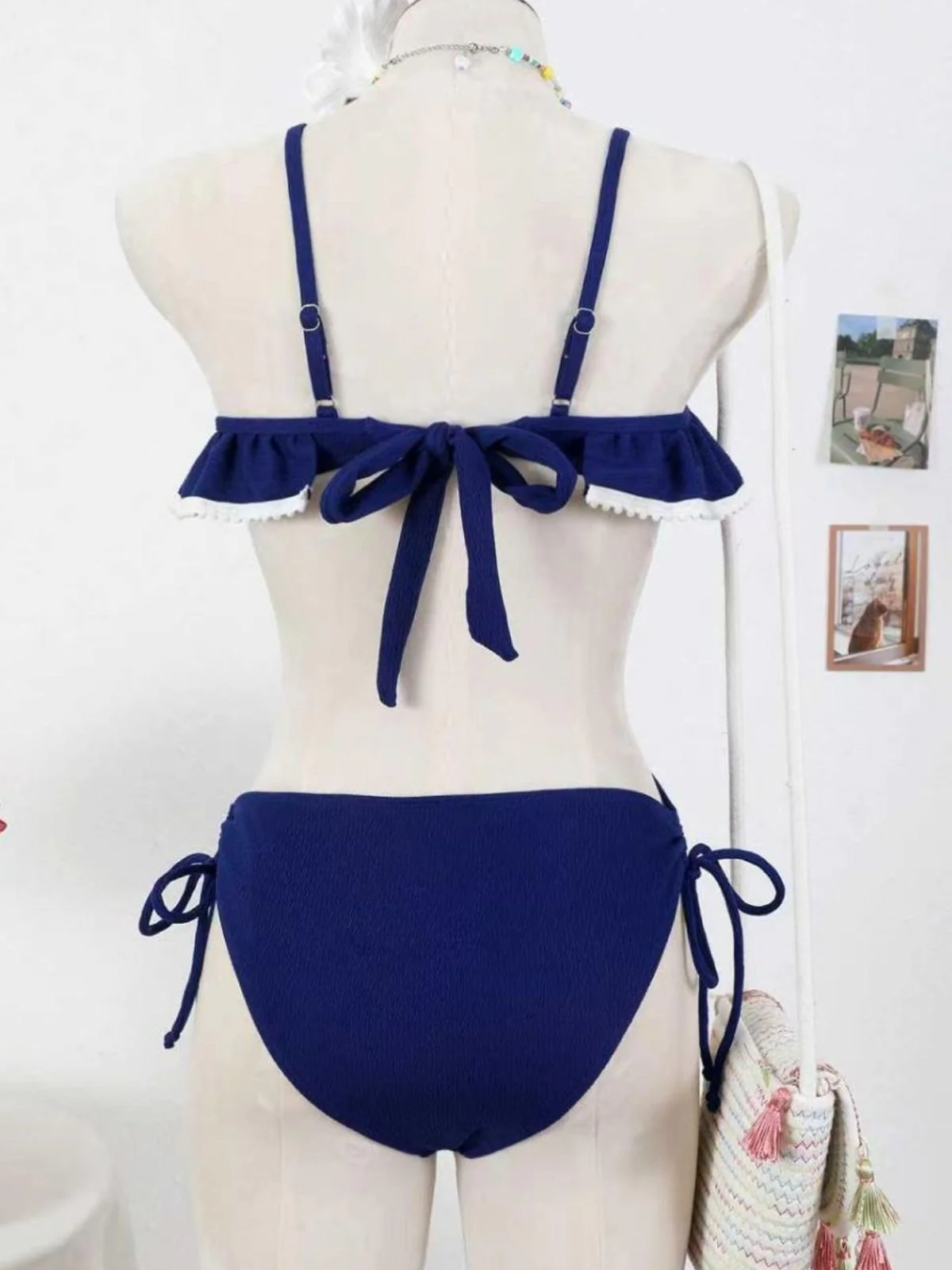 Blue 1940s Seashell Pendant Ruffle One-Piece Swimsuit - Image 6