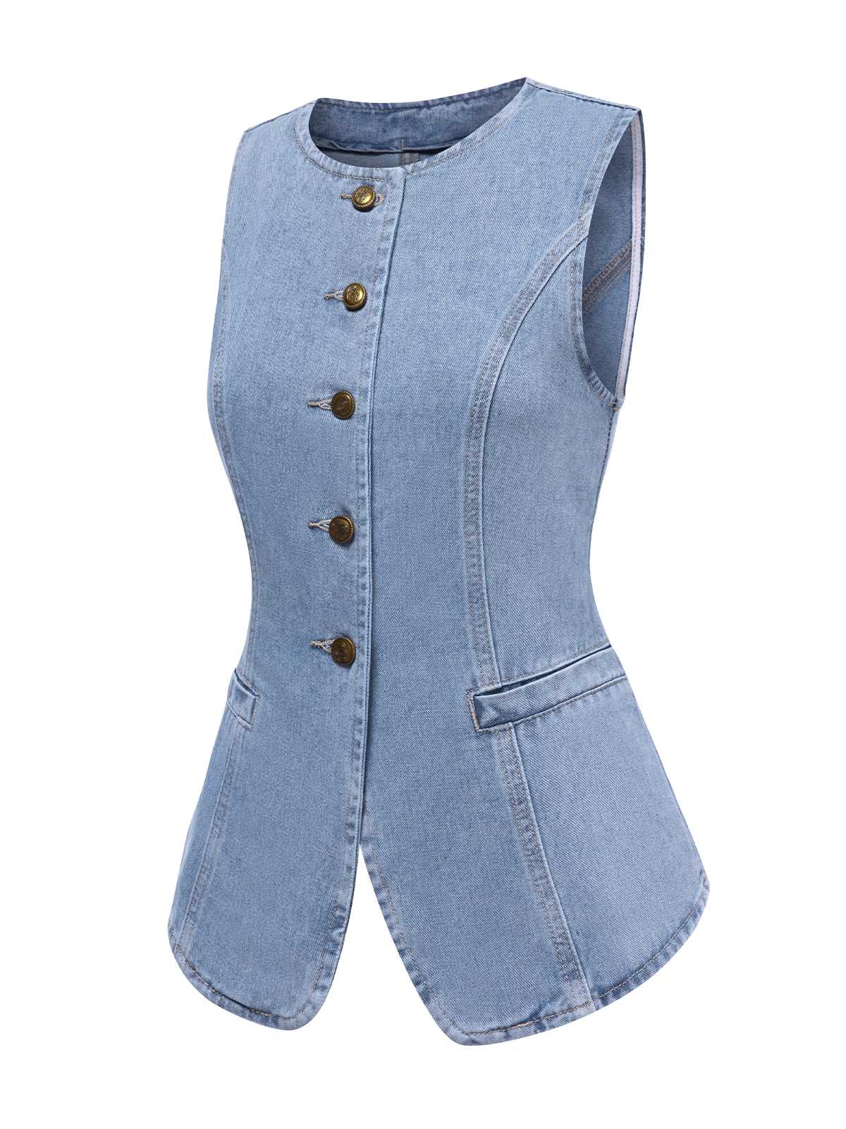 Blue 1940s Sleeveless Denim Vest - Image 2