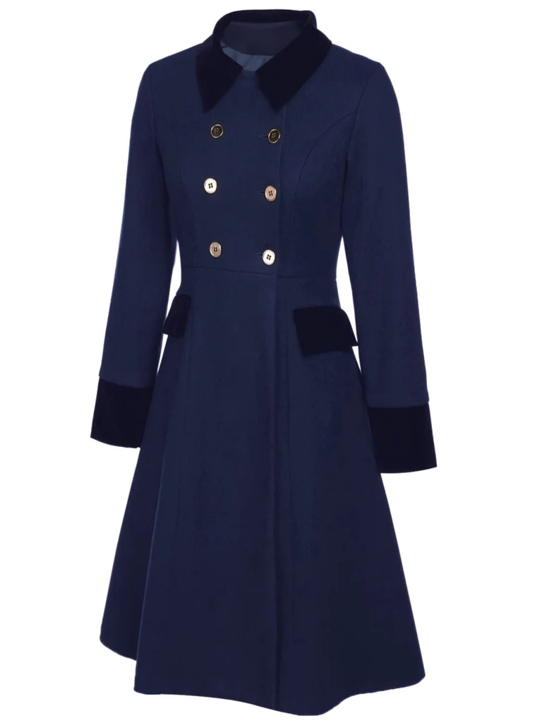 Blue 1940s Solid Button Coat - Image 2