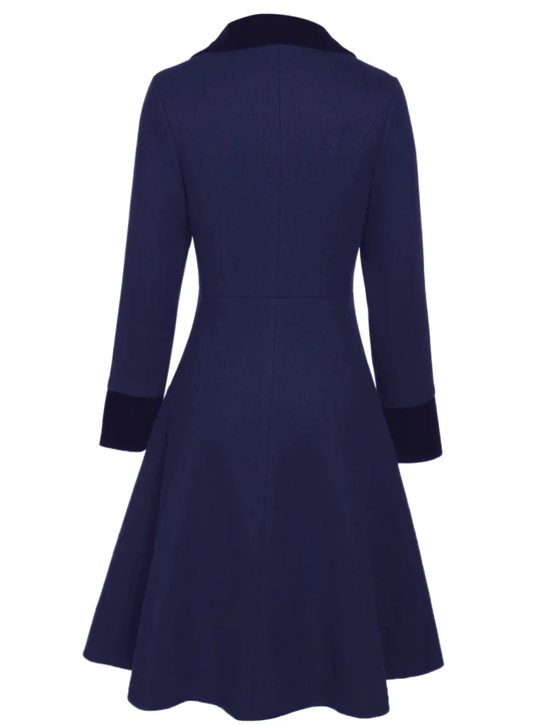 Blue 1940s Solid Button Coat - Image 3