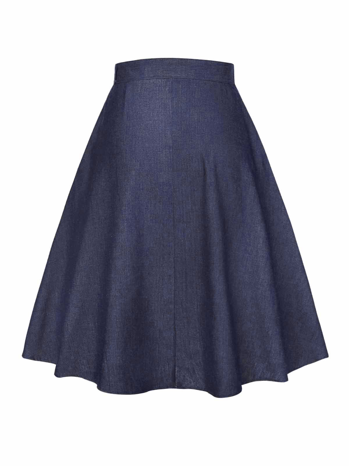 Blue 1940s Solid Button Skirt WIth Belt - Image 4