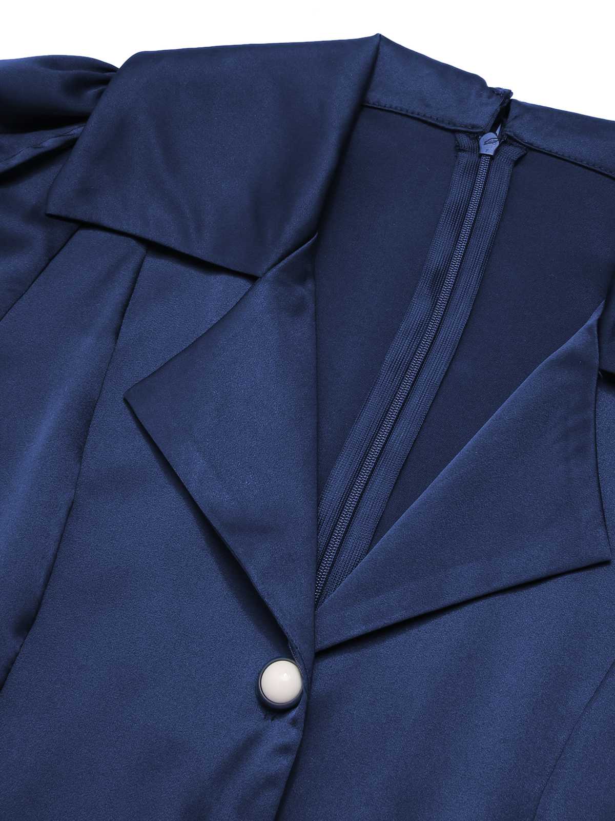 Blue 1940s Solid Short Sleeves Lapel Dress - Image 5