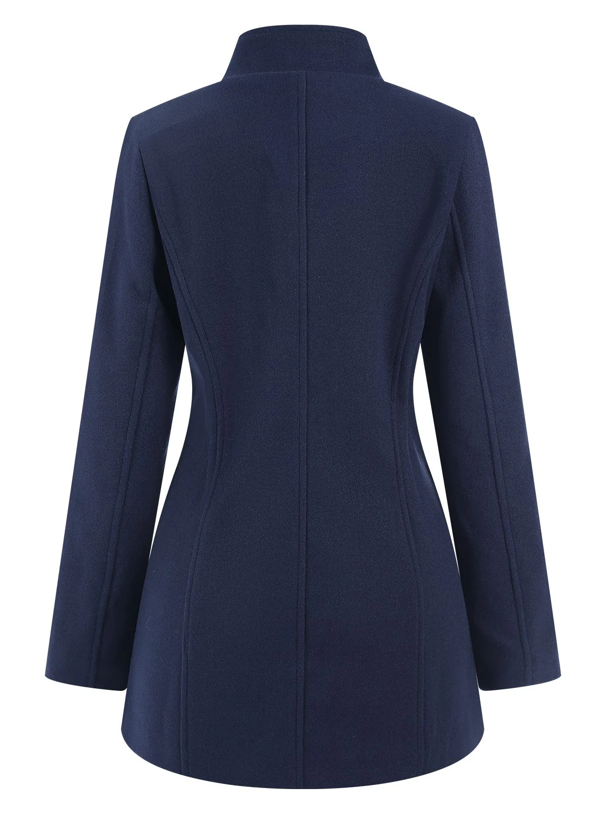 Blue 1940s Solid Stand Collar Double Breasted Coat - Image 4