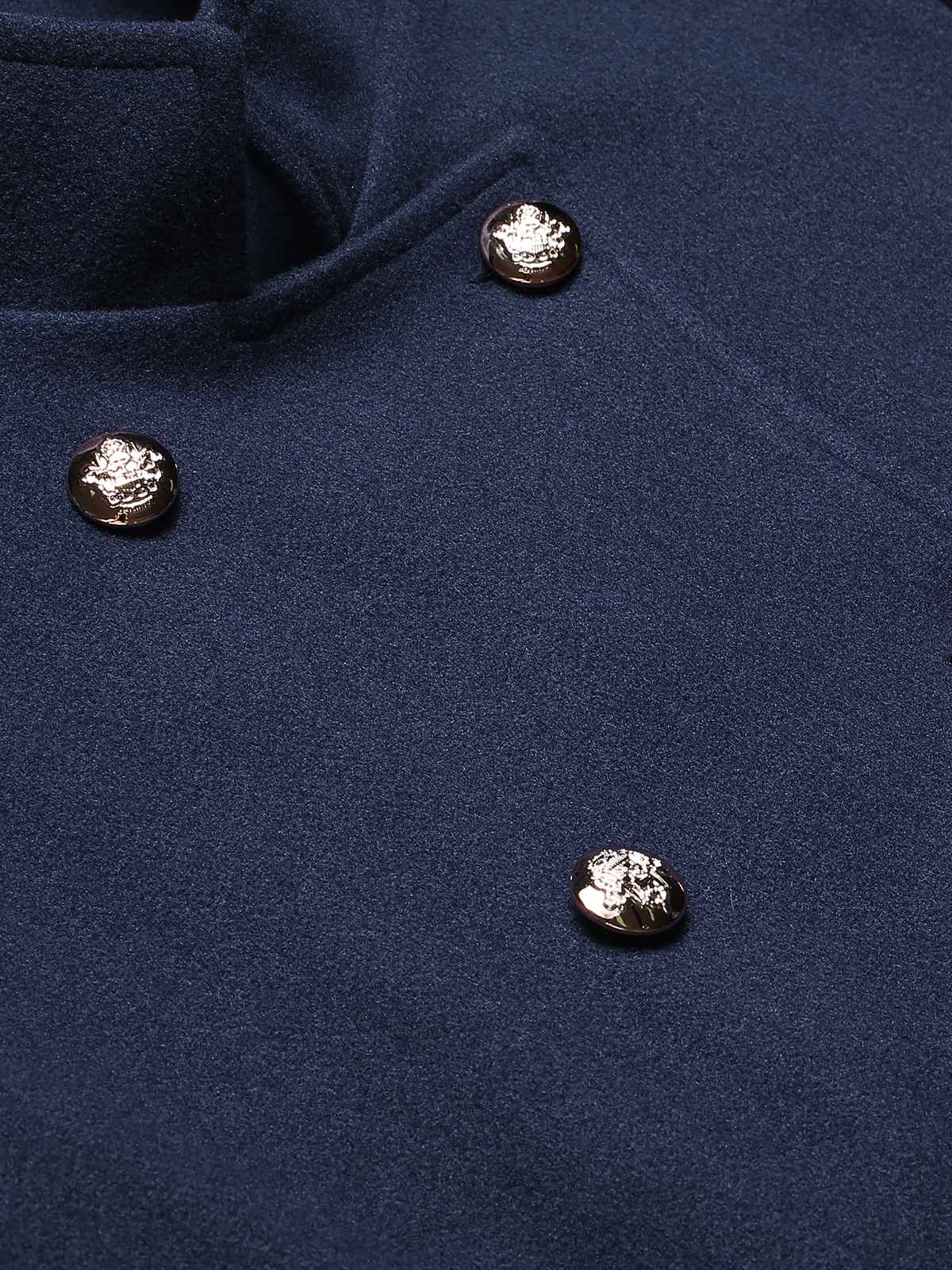 Blue 1940s Solid Stand Collar Double Breasted Coat - Image 5