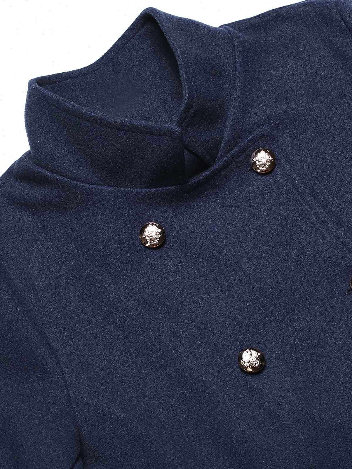 Blue 1940s Solid Stand Collar Double Breasted Coat - Image 6