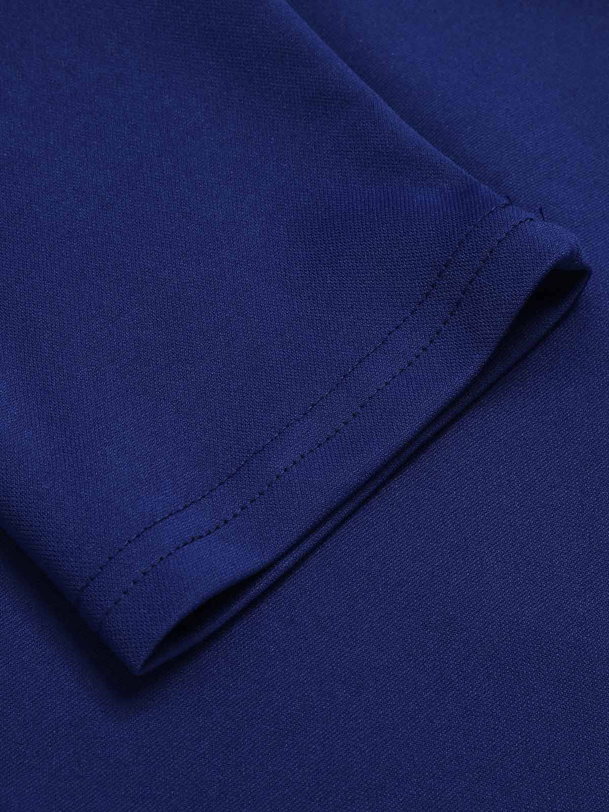 Blue 1940s Solid V-Neck Dress with Belt - Image 6